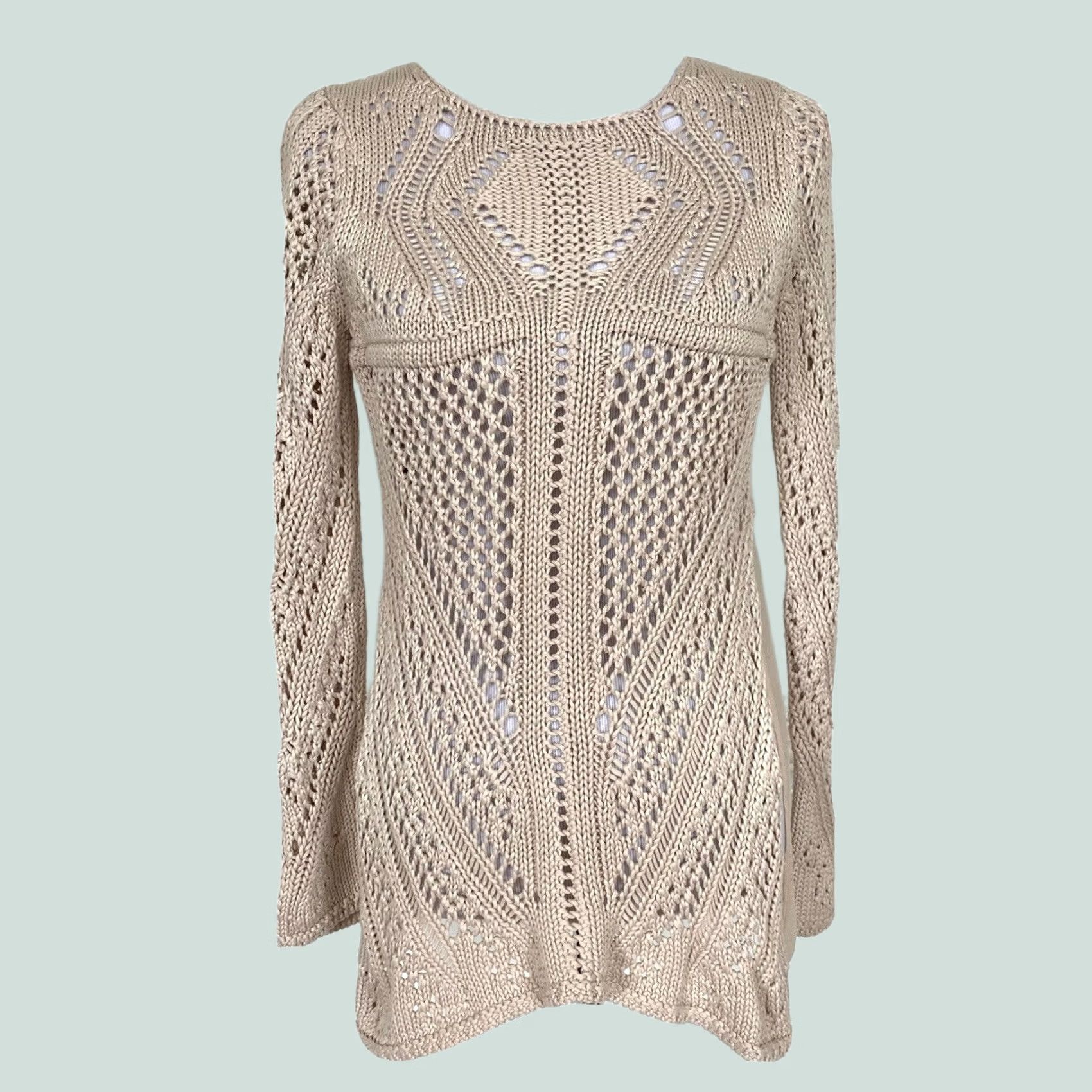 Akira VINTAGE Akira Black Label Sweater Beige Crochet Open Knit Back Sz S Size S / US 4 / IT 40 - 1 Thumbnail
