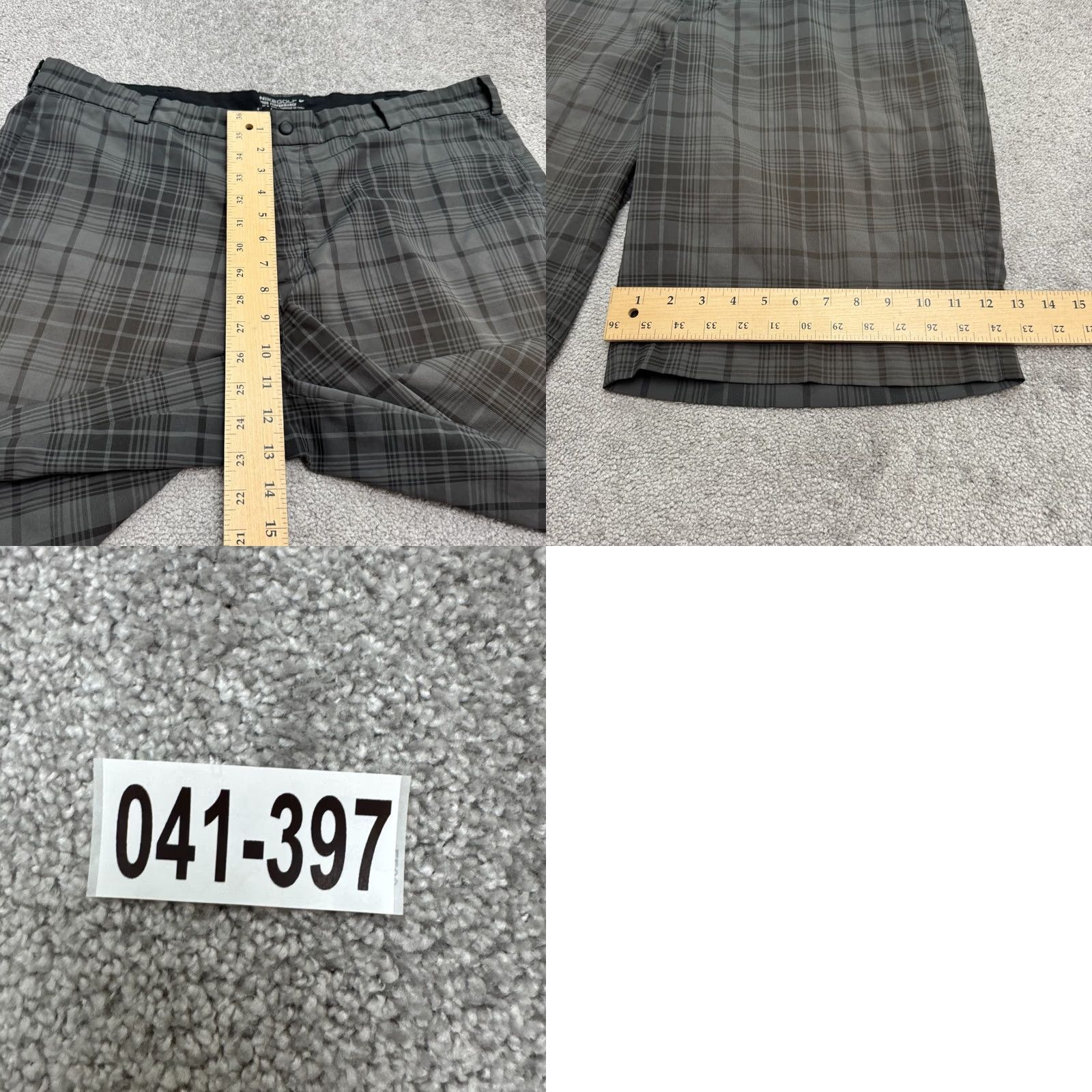 Nike Nike Golf Performance Dri-Fit Plaid Chino Shorts Mens 38 Gray Black Snap Button Wrap Pocket Regular Front Flat Front 12in Inseam Casual Sports Size US 38 / EU 54 - 9 Thumbnail