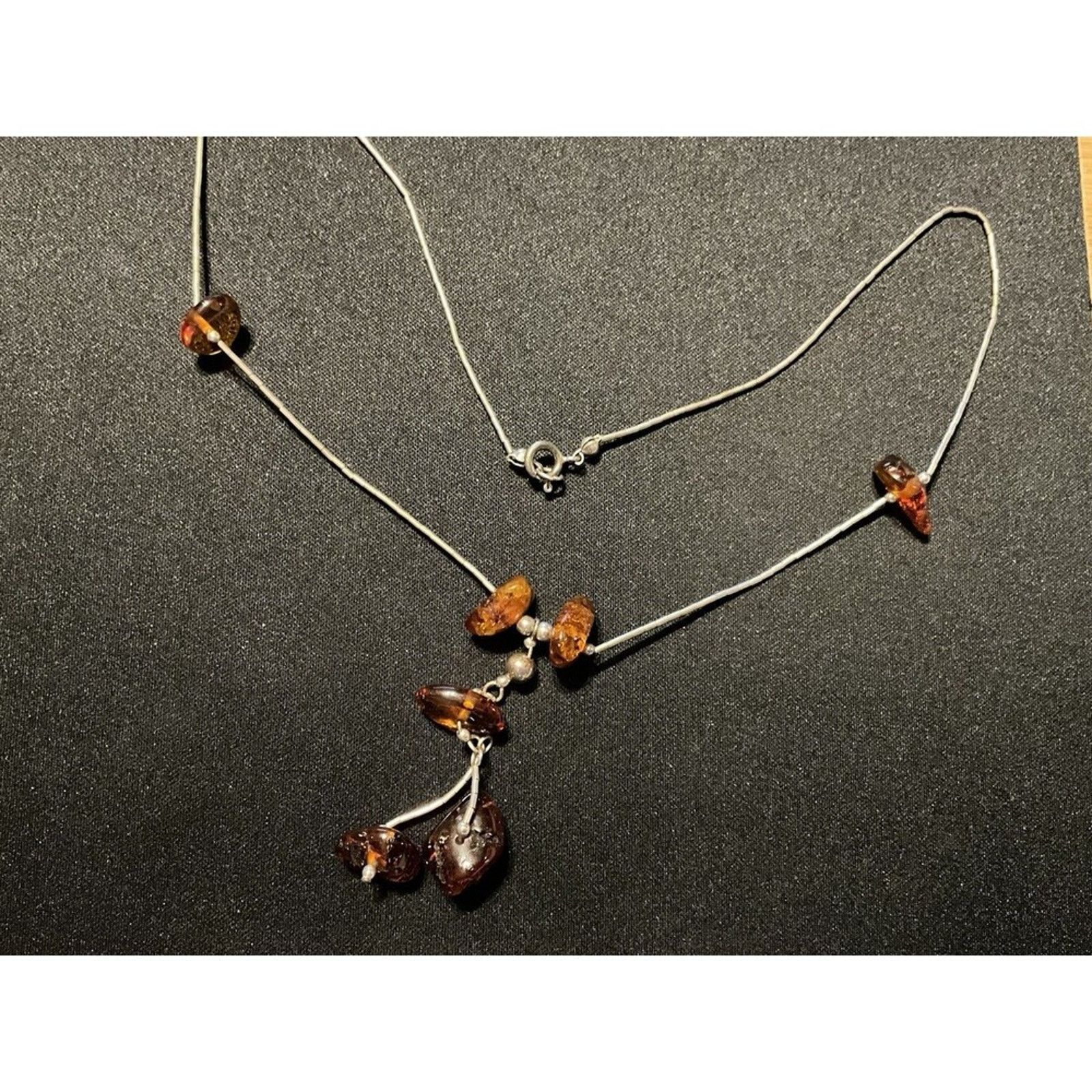 Other 16in 925 Liquid Silver Amber Necklace W/ 2in Drop Size ONE SIZE - 5 Thumbnail