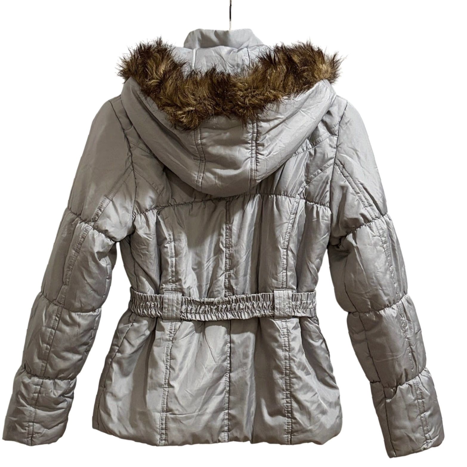 Vintage Dollhouse Puffer Jacket Womens Small Gray Faux Fur Hood Full Zip Belted Size S / US 4 / IT 40 - 2 Thumbnail