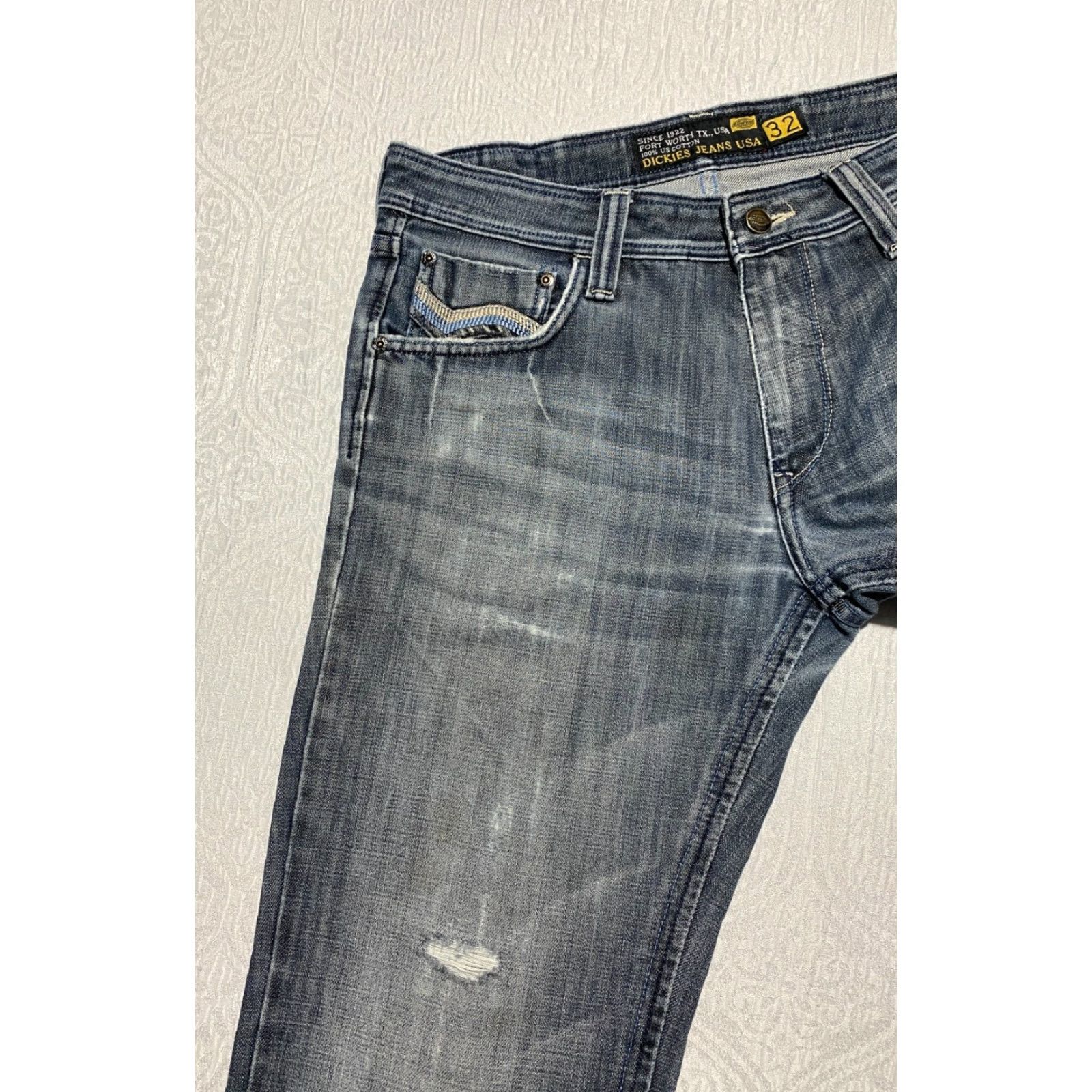 Dickies Dickies Jeans Men's 32×32 Regular Straight Distressed Embroidered USA Original Dickies jeans denim cotton 5-pocket Men Regular Gray/Medium wash Size US 32 / EU 48 - 2 Thumbnail