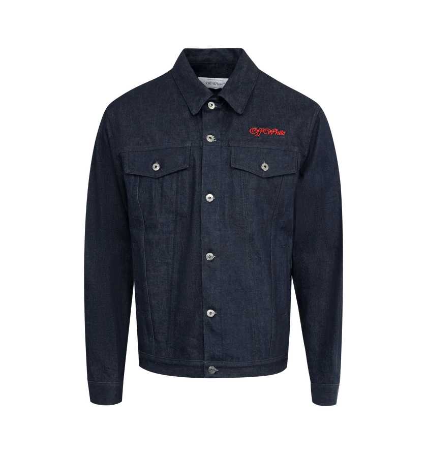 Off-White o1h1sh11224 Script Skate Raw Denim Jacket in Dusty Blue Size US XL / EU 56 / 4 - 1 Thumbnail