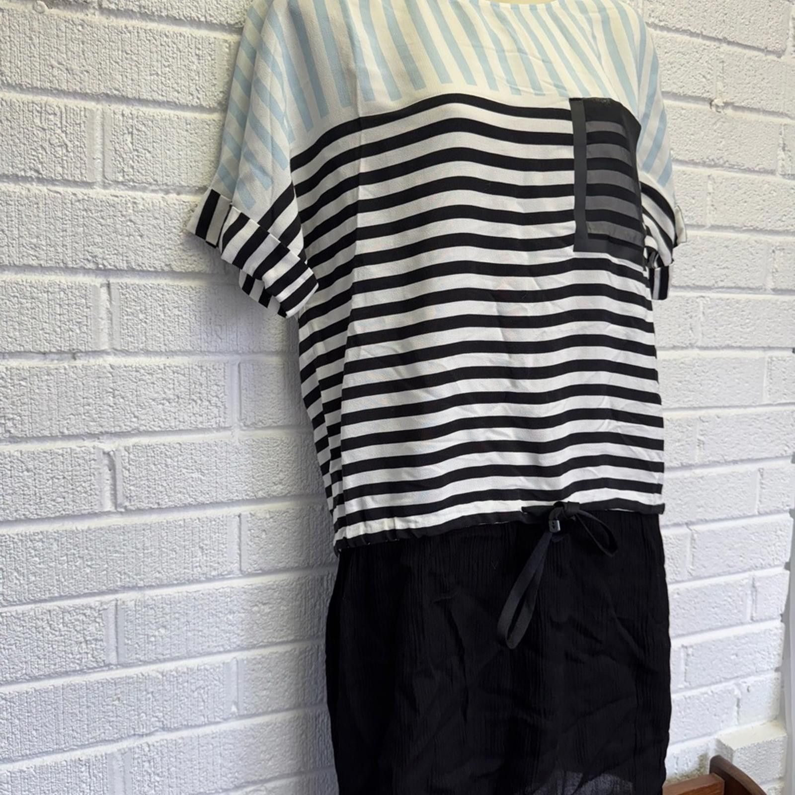 Designer Cop.Copine Striped Top - Black, White, Light Blue Size M / US 6-8 / IT 42-44 - 2 Thumbnail