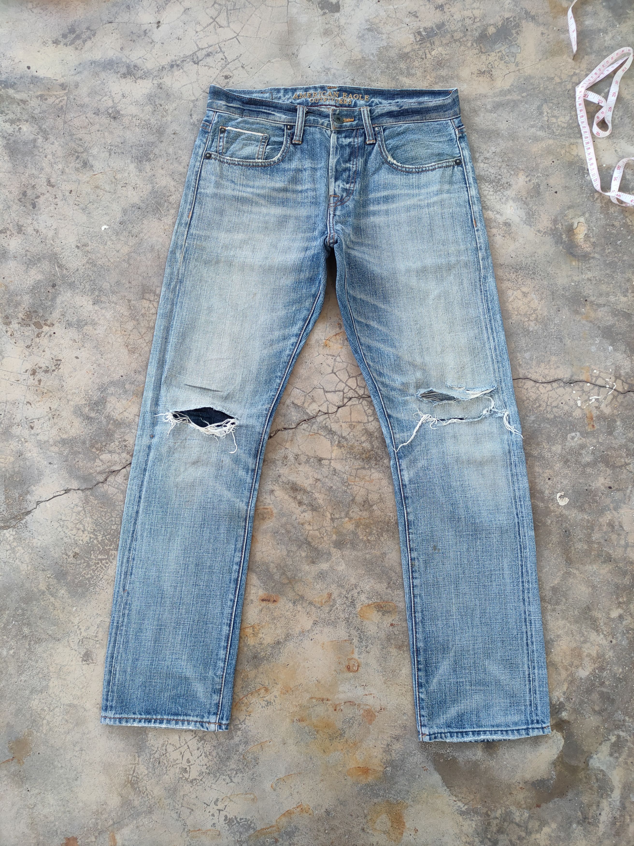 Japanese Brand # JAPANESE VINTAGE SELVEGE STRAIGHT FADED RIPPED JEANS PANTS Size US 34 / EU 50 - 3 Thumbnail
