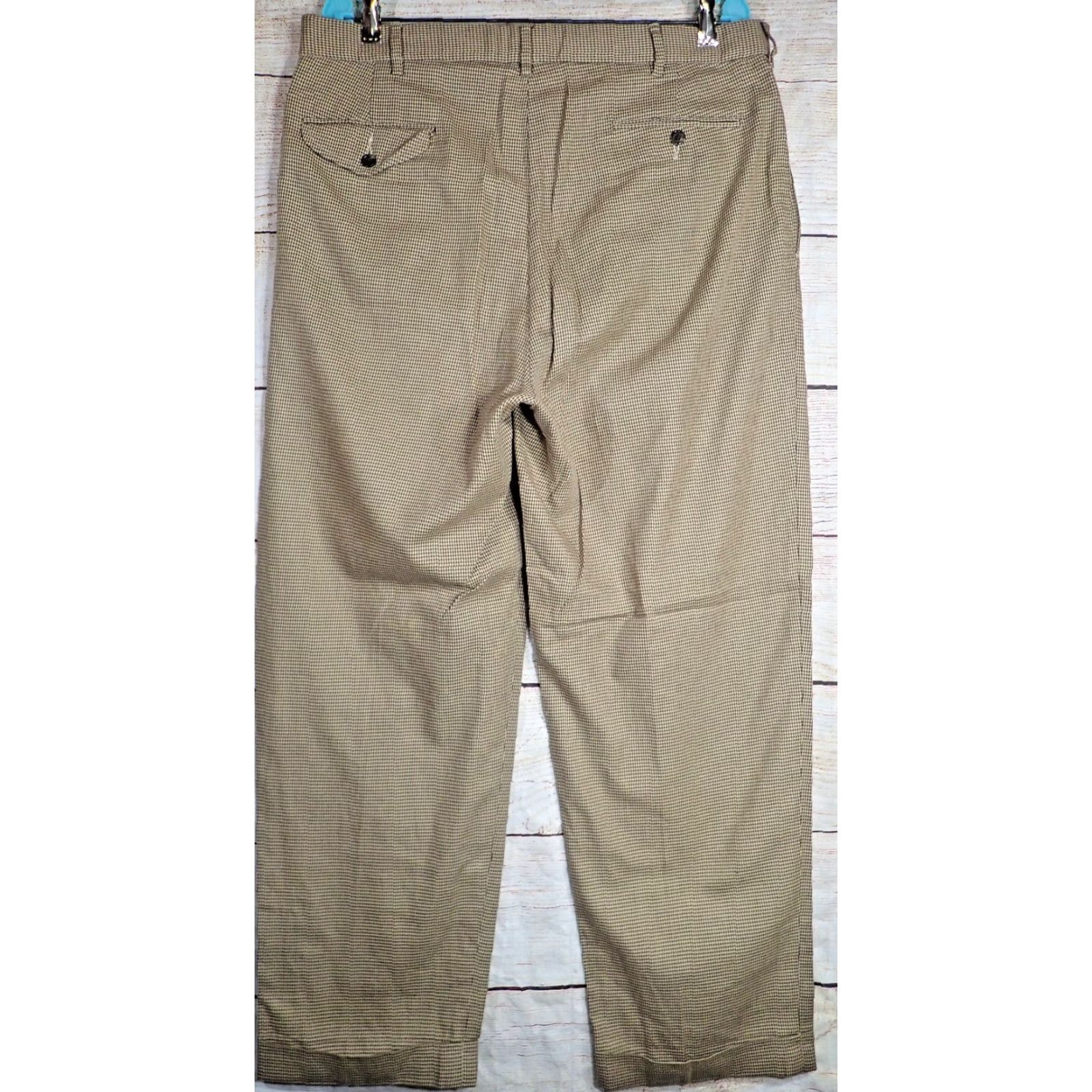 Polo Ralph Lauren VINTAGE Polo Ralph Lauren Dress Pants Men 36 Brown & White Houndstooth Mid Rise Straight Leg Cuffs 80s 90s Size US M / EU 48-50 / 2 - 2 Thumbnail