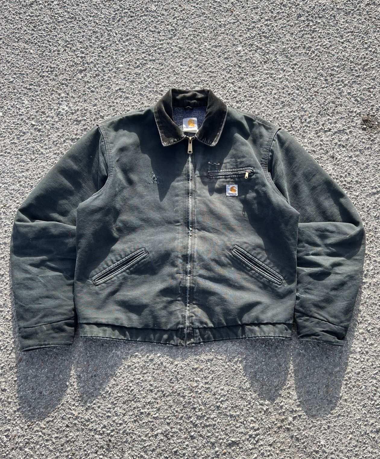 image of Carhartt Detroit Jacket Sun Faded Coat Black Green in Dark Green, Men's (Size XL)