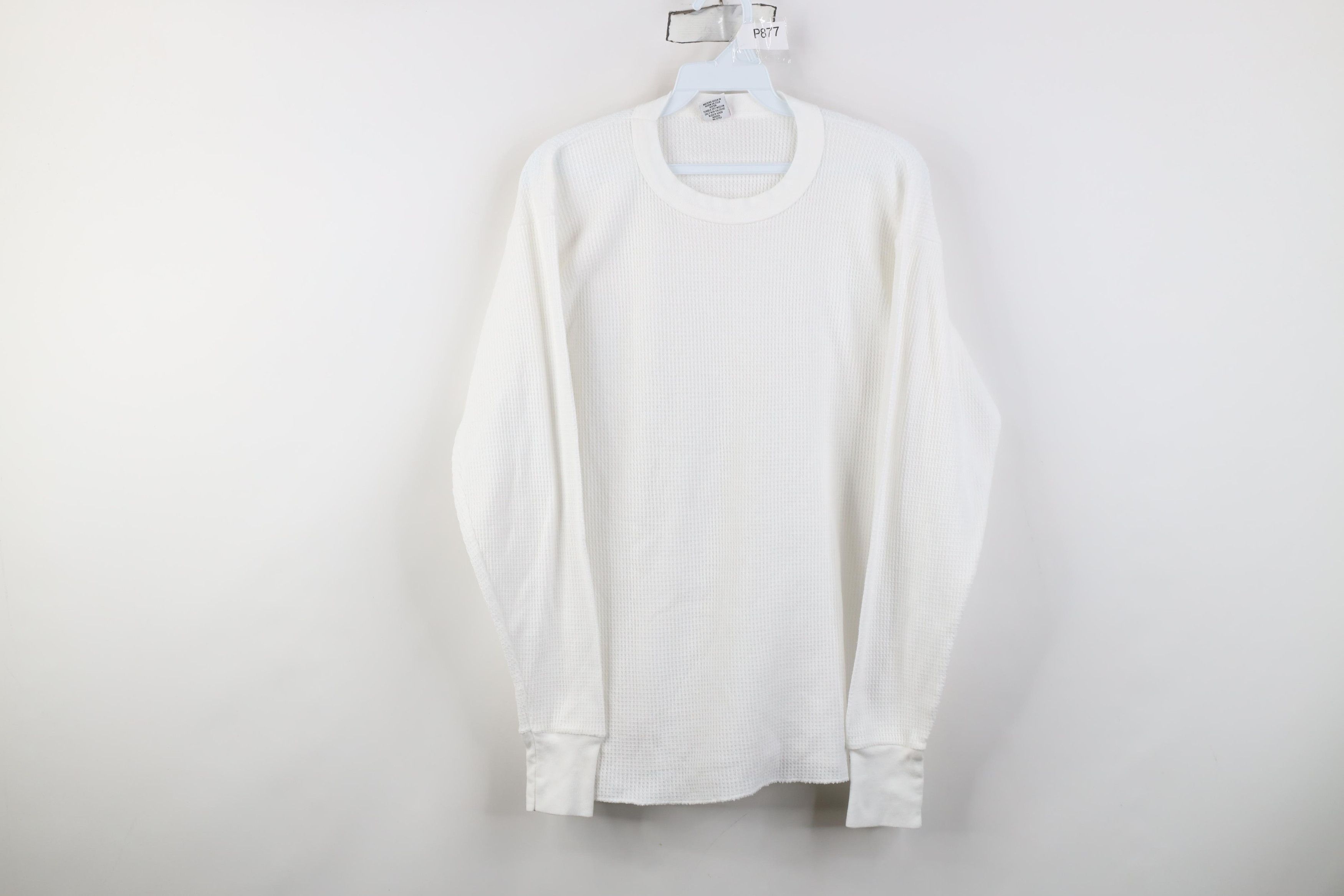 Hanes Vintage 80s 90s Hanes Waffle Knit Long Sleeve T-Shirt White Size US L / EU 52-54 / 3 - 1 Thumbnail