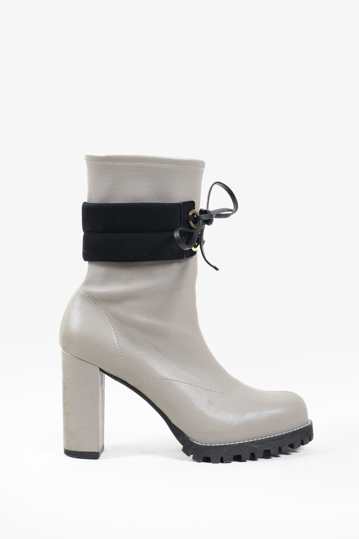 Stuart Weitzman Stuart Weitzman Grey Block Heel Lug Boot Size US 8.5 / IT 38.5 - 1 Thumbnail