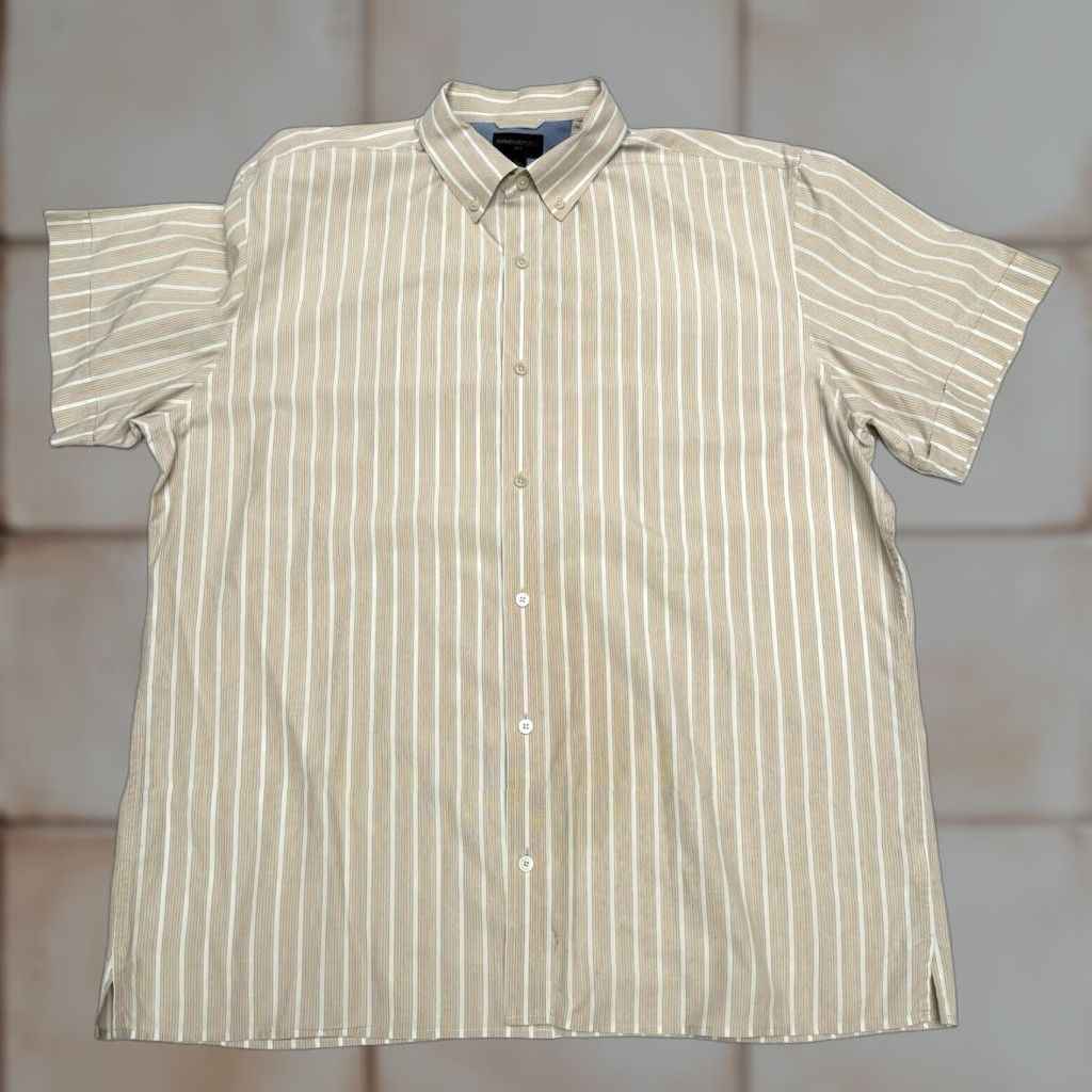 Banana Republic Banana Republic Mens XL Button-Down T Shirt Cotton Striped Cream Tan Brown Size US XL / EU 56 / 4 - 1 Thumbnail