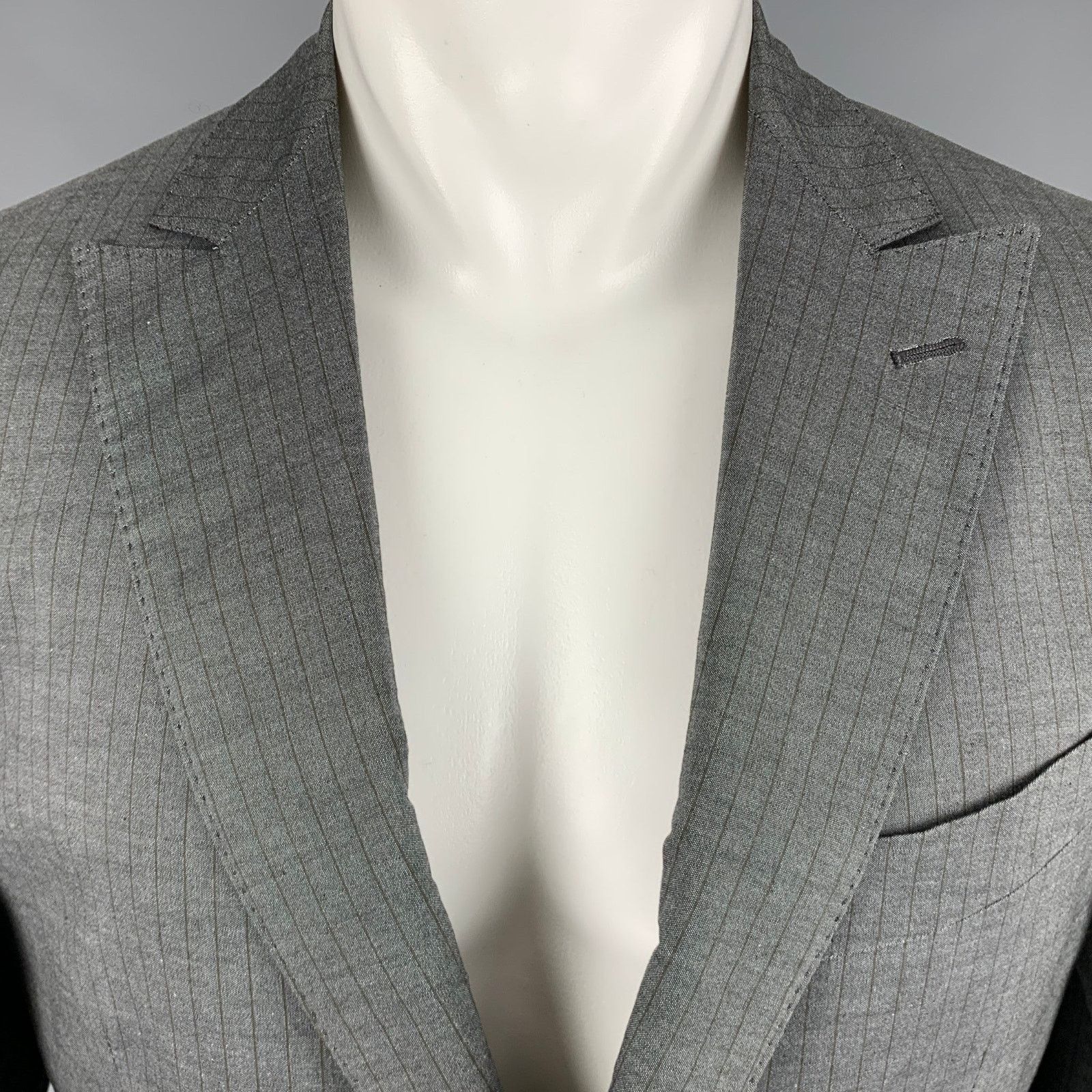 Etro Size 40 Grey Brown Stripe Cotton Single breasted Sport Coat Size 40R - 2 Thumbnail