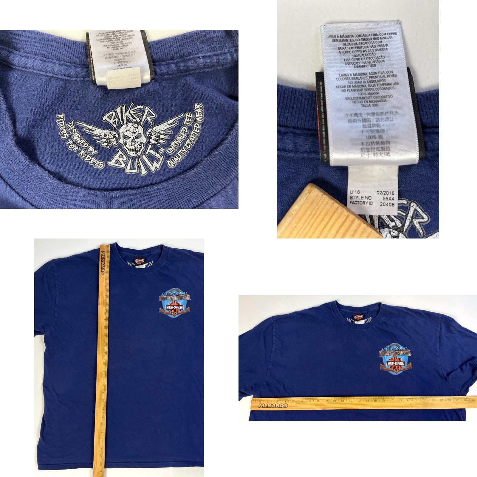 Harley Davidson Harley-Davidson Men's T-Shirt Shirt Short Sleeve Crew Navy Blue 3XL Double-Sided 2016 Orlando, FL Size US XXL / EU 58 / 5 - 8 Thumbnail
