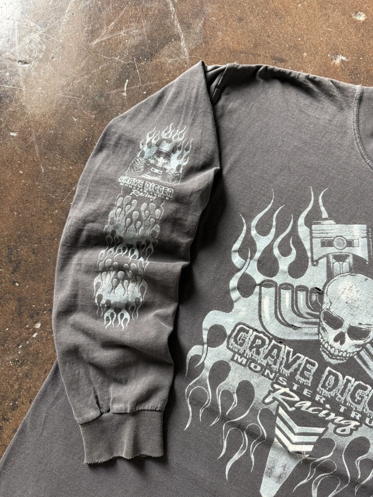 vintage y2k faded crazy grunge grave digger skull longsleeve