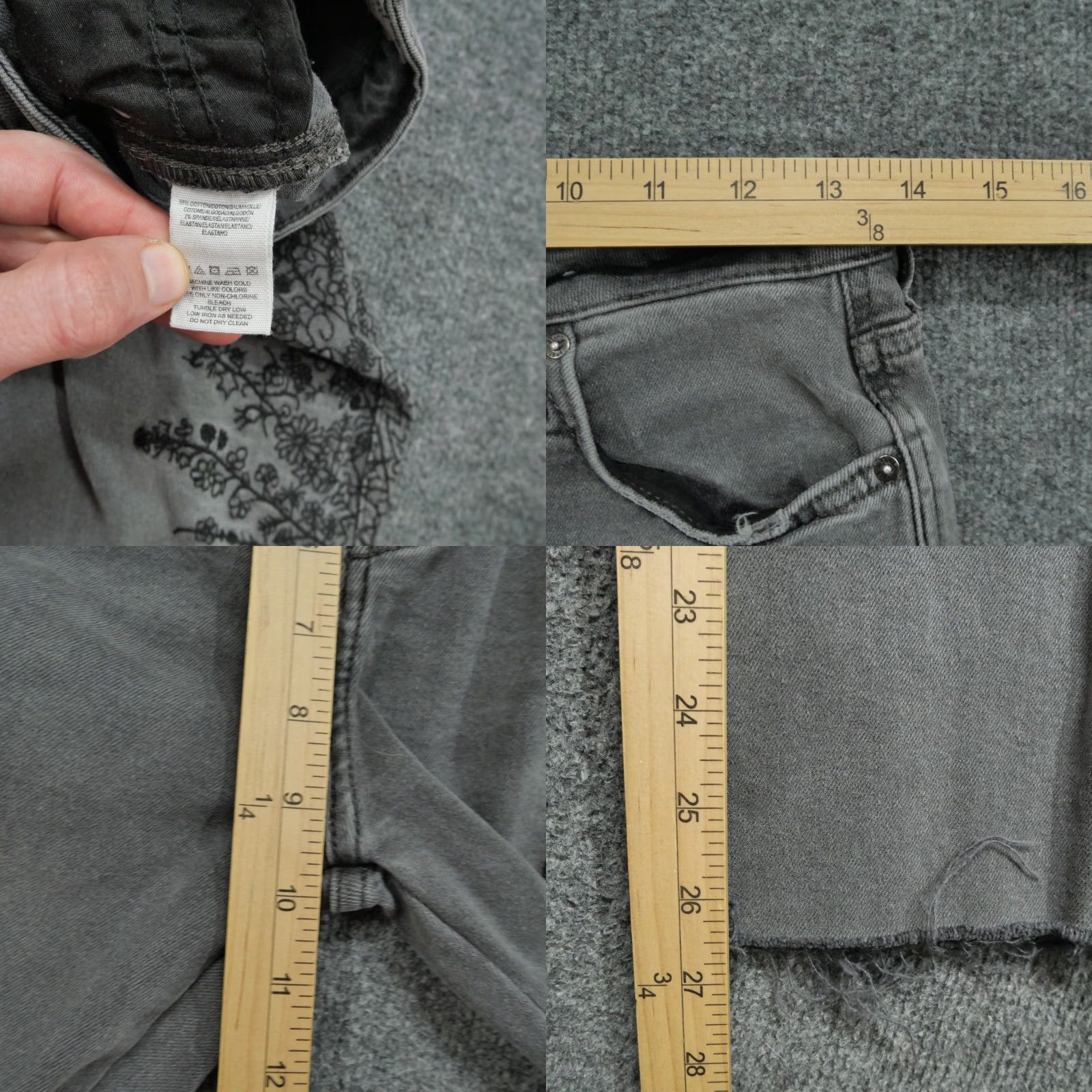 Free People Free People Jeans Womens 26 Grey Embroidery Flowers Raw Hem We The Free Size 26" / US 2 / IT 38 - 8 Thumbnail