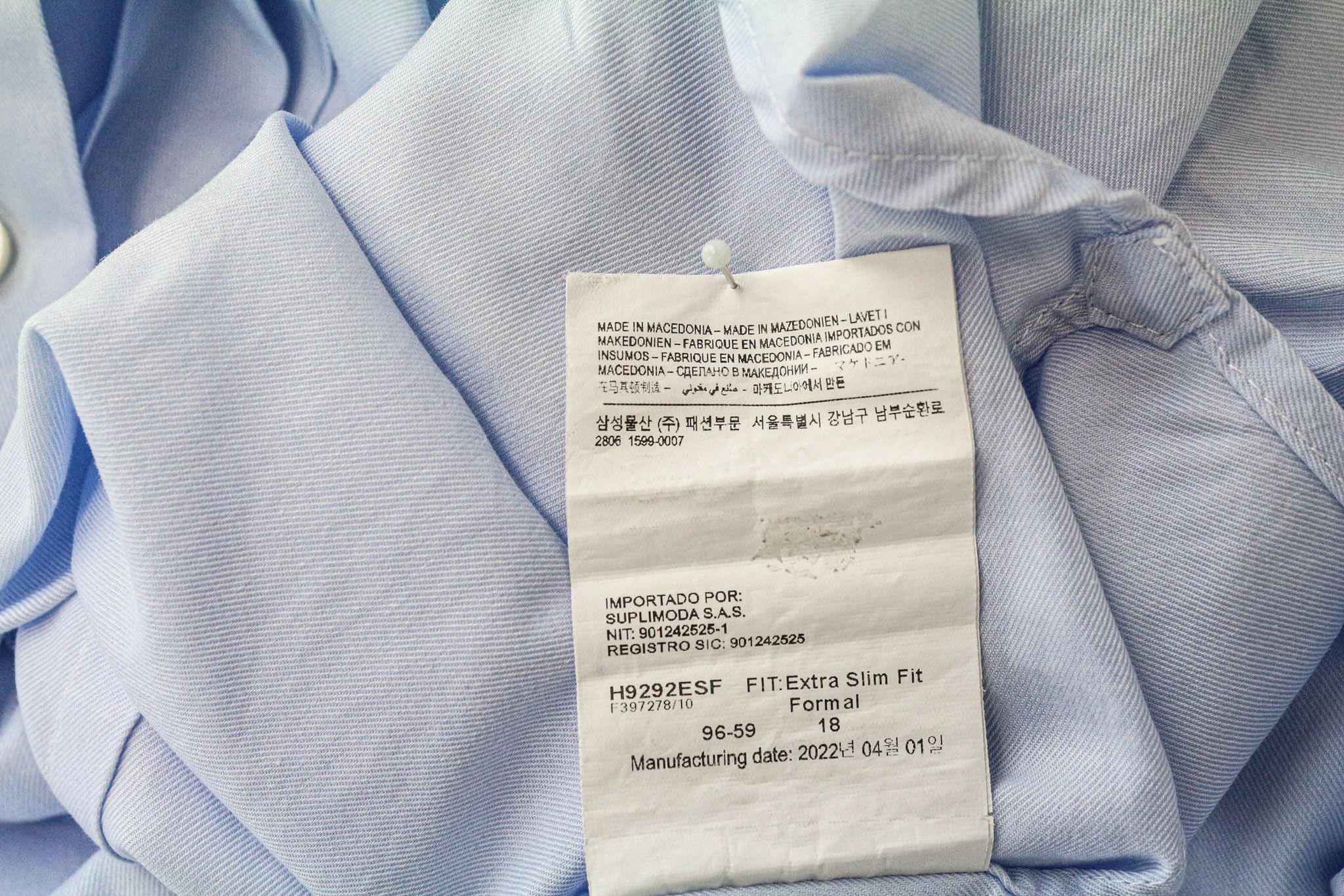 Suitsupply 35/13 1/2 Slim Blue Cotton Cutaway Shirt 79454 Size 34R - 7 Thumbnail