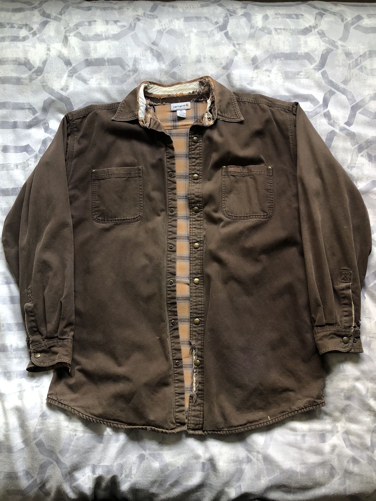 Carhartt × Vintage Vintage Carhartt S296 DKB Flannel-Lined Canvas Shirt-Jacket Size US XL / EU 56 / 4 - 1 Thumbnail