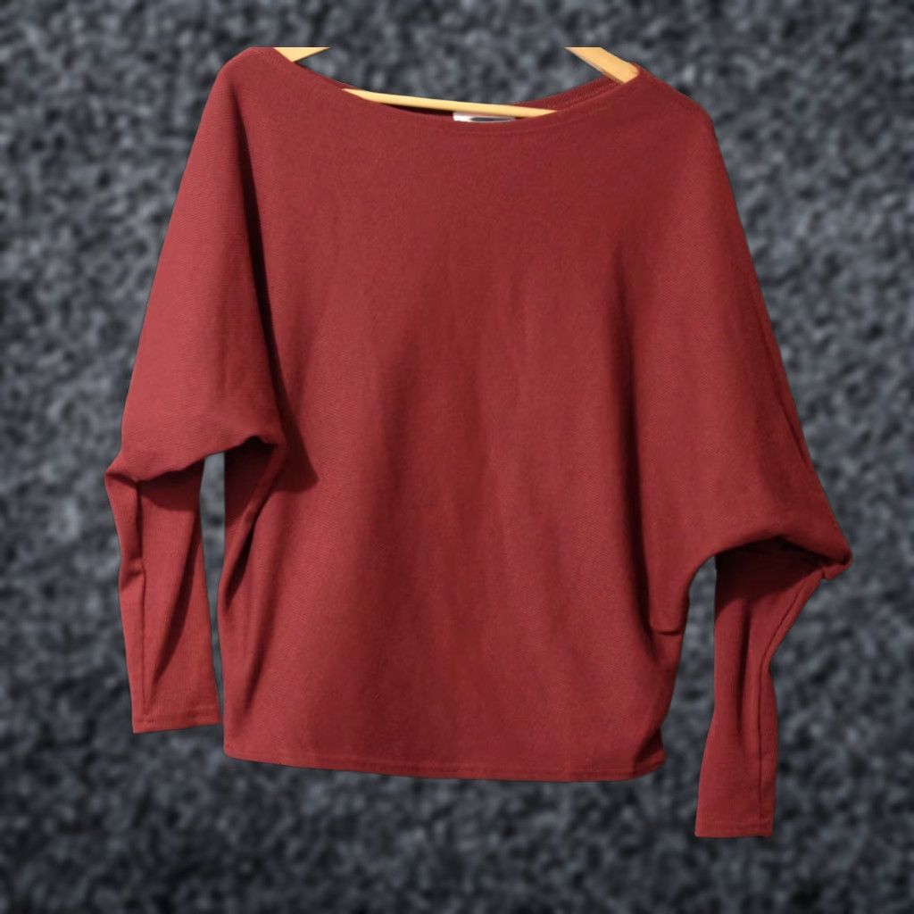 Vintage C+D+M Pullover Sweater Dark Red Womens M Dolman Sleeve Relaxed Fit Knitted Knit Boat Neck Long Sleeve Lightweight Pullover Shirt Women (M) Size M / US 6-8 / IT 42-44 - 1 Thumbnail