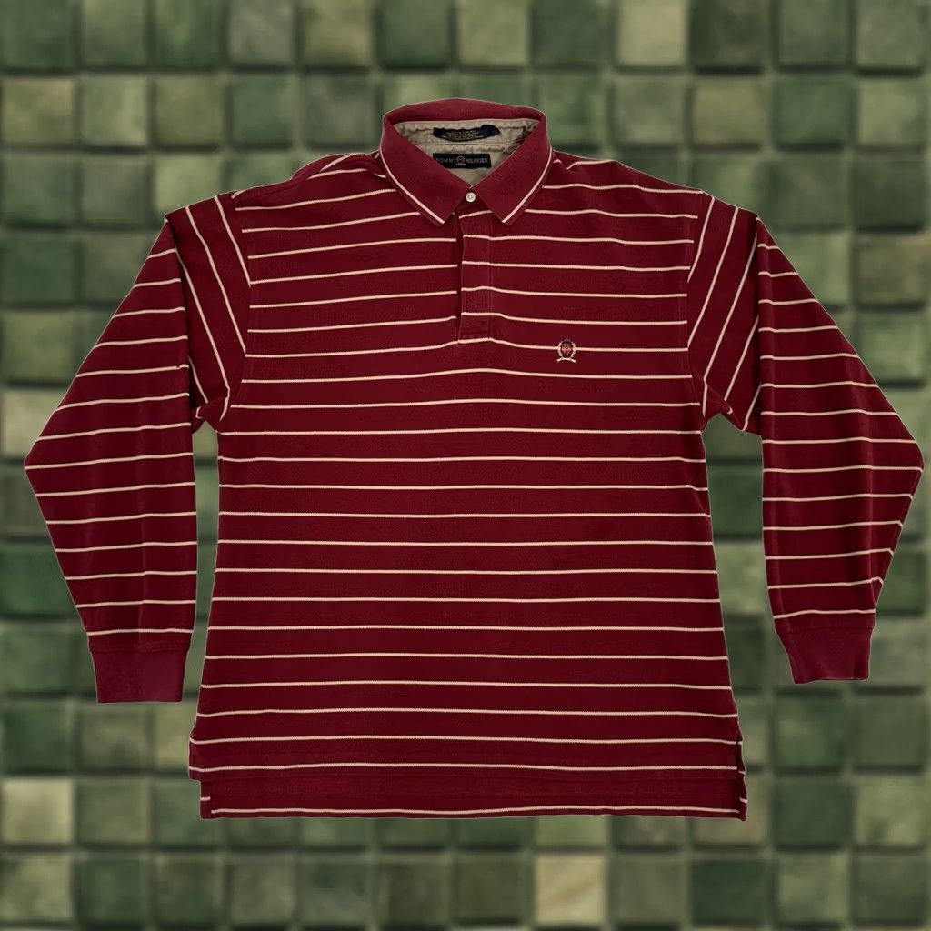 Tommy Hilfiger VINTAGE Tommy Hilfiger Rugby Shirt Men L Striped 90s Polo Long Sleeve Red Logo Embroidered Casual Shirt Size US L / EU 52-54 / 3 - 1 Thumbnail