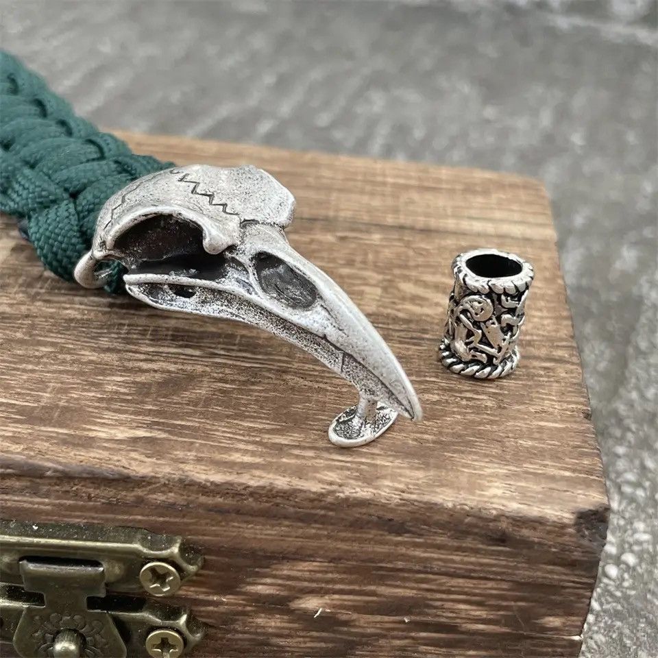 Vintage Viking Odin Raven Skull Bracelet Men Women Gothic Size ONE SIZE - 4 Thumbnail