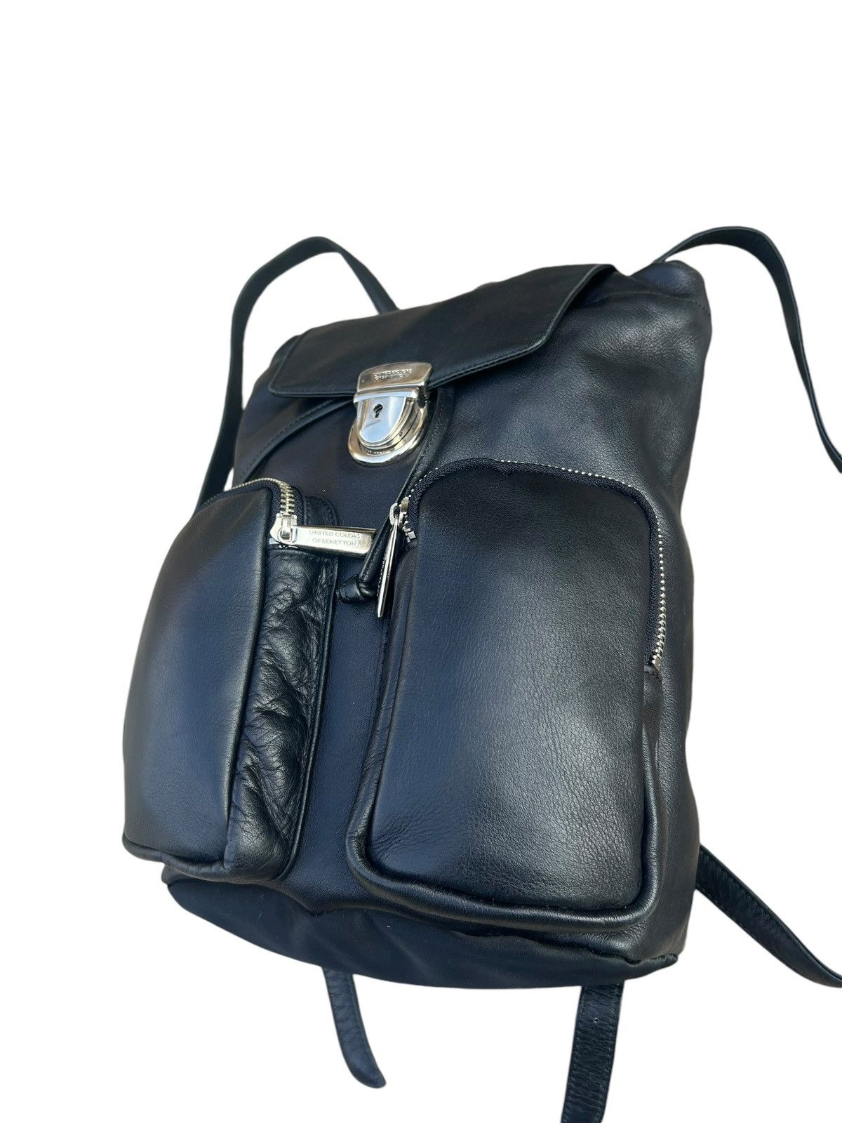 Leather Vintage 90s UCOB Patina Black Leather Cargo Backpack Bag Size ONE SIZE - 10 Thumbnail