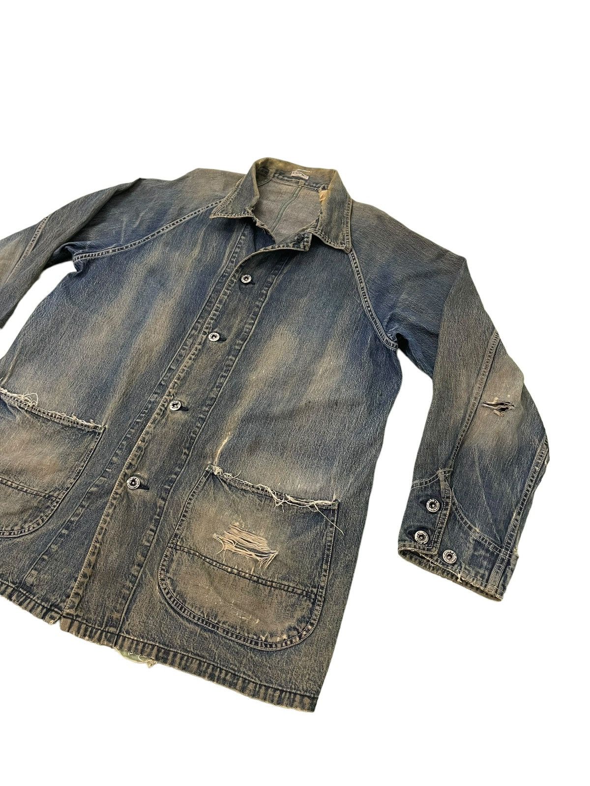 Sugar Cane Damaged Faded Sugar Canes Chore Jacket Distress Denim 5🟩8 Size US L / EU 52-54 / 3 - 3 Thumbnail