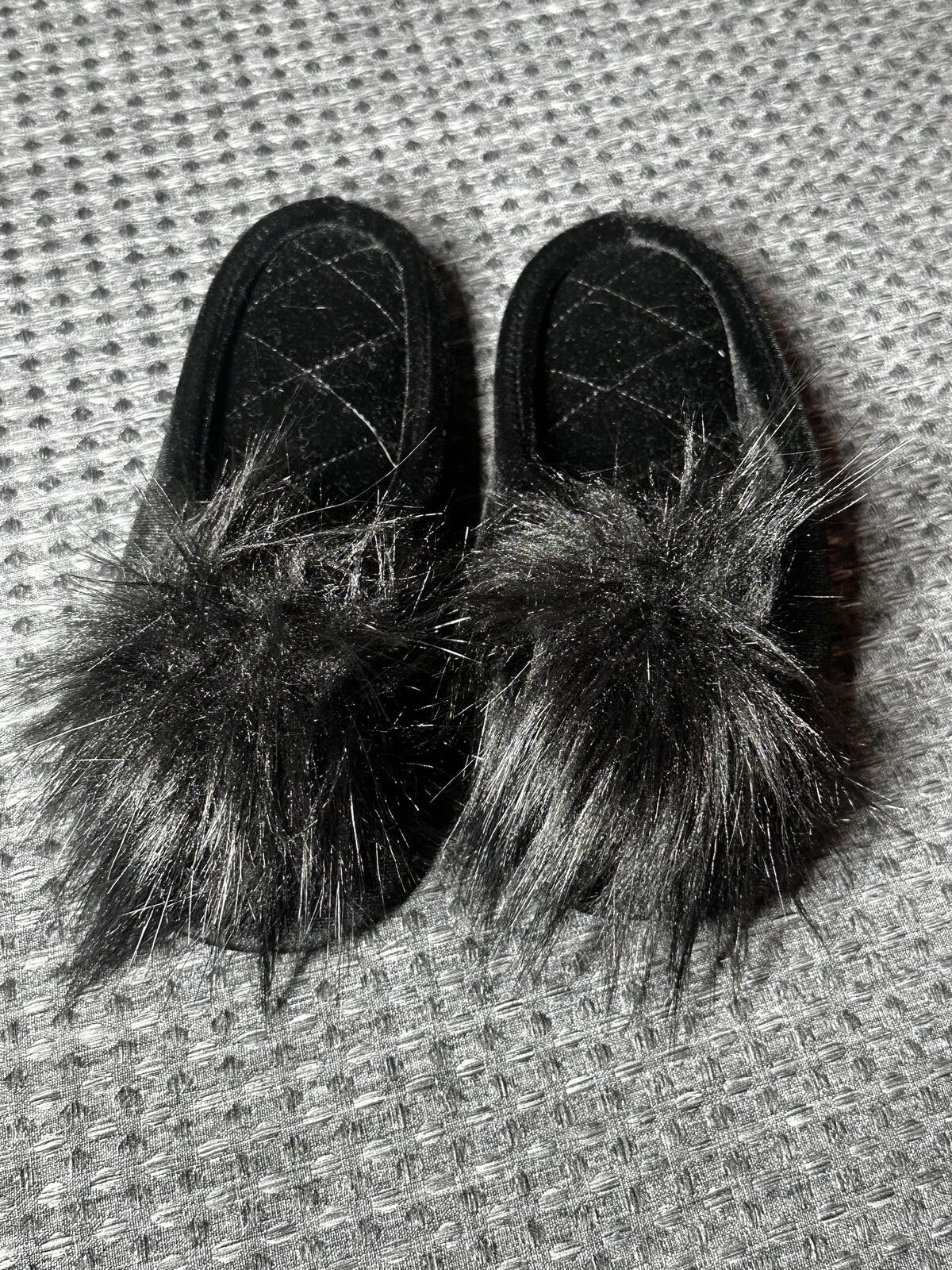 Other Black Furry Pom Pom Slip-On Slippers Size US 5.5 / IT 35.5 - 1 Thumbnail