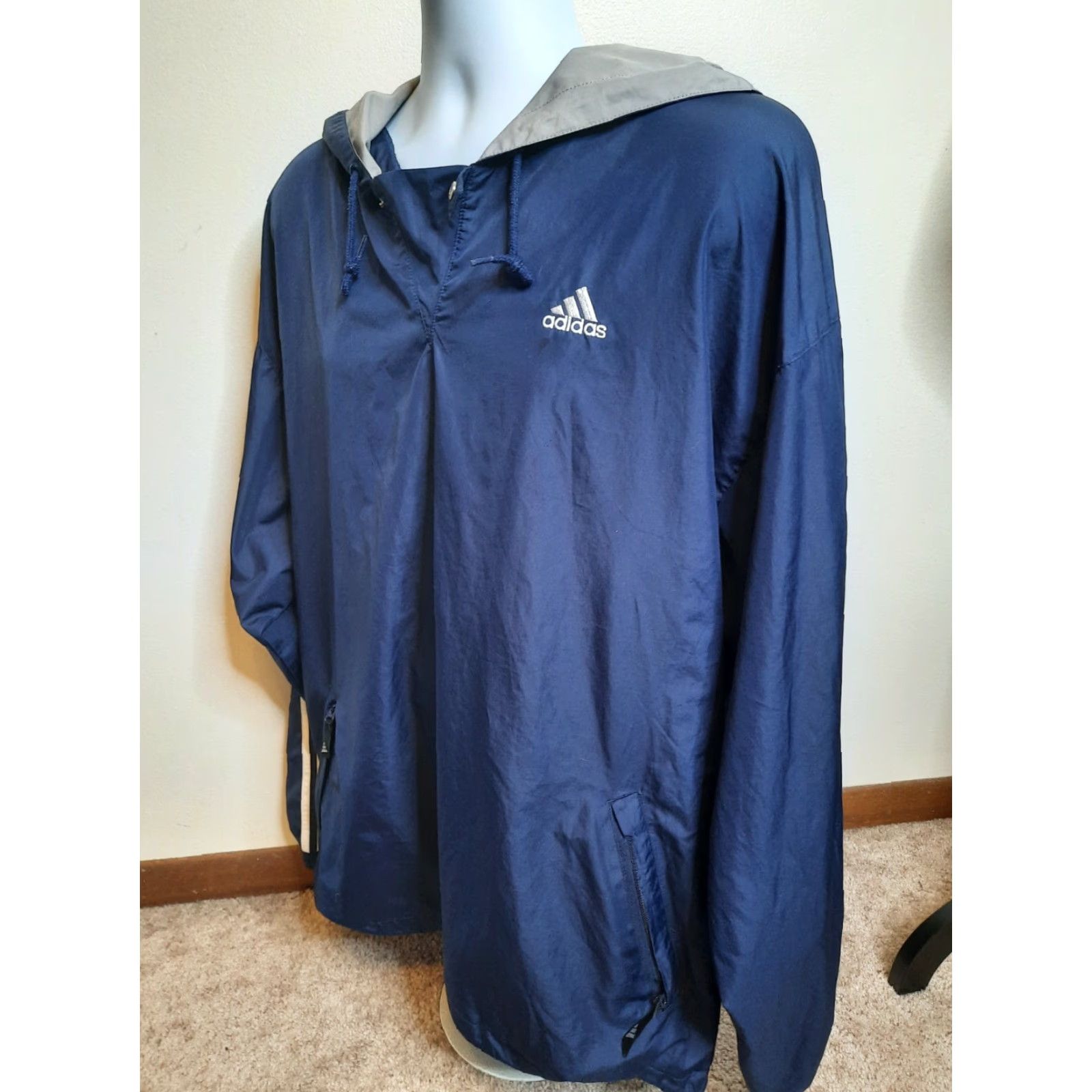 Adidas VINTAGE adidas Full Zip Windbreaker Jacket XL Hooded 3 Stripes Trefoil Blue Mens Size US XL / EU 56 / 4 - 4 Thumbnail