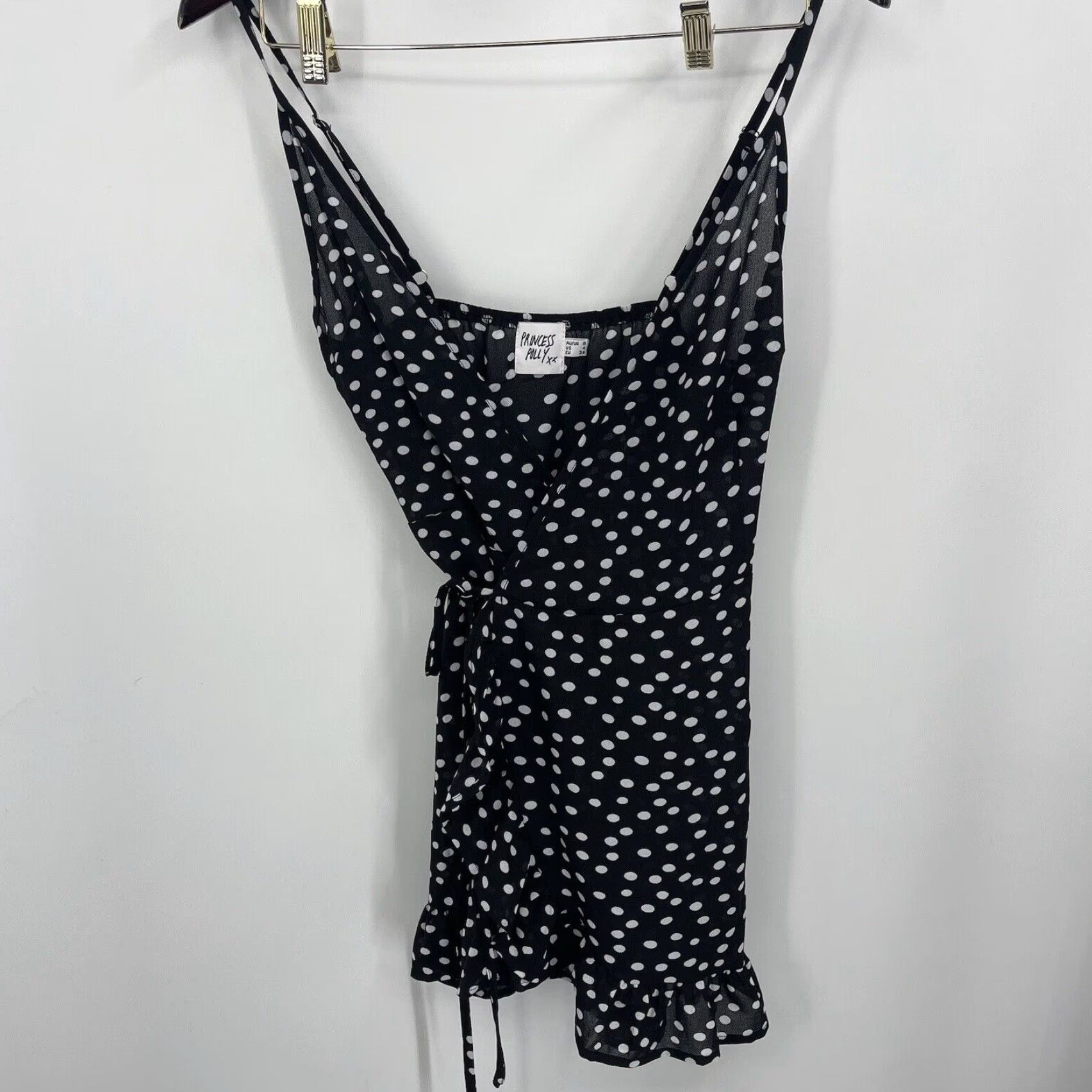PRINCESS POLLY Princess Polly My Jewel Mini Dress Womens 4 Wrap Ruffle Polka Dot y2k 90s Slip Dress Bohemian 90s Womens Size S / US 4 / IT 40 - 7 Thumbnail