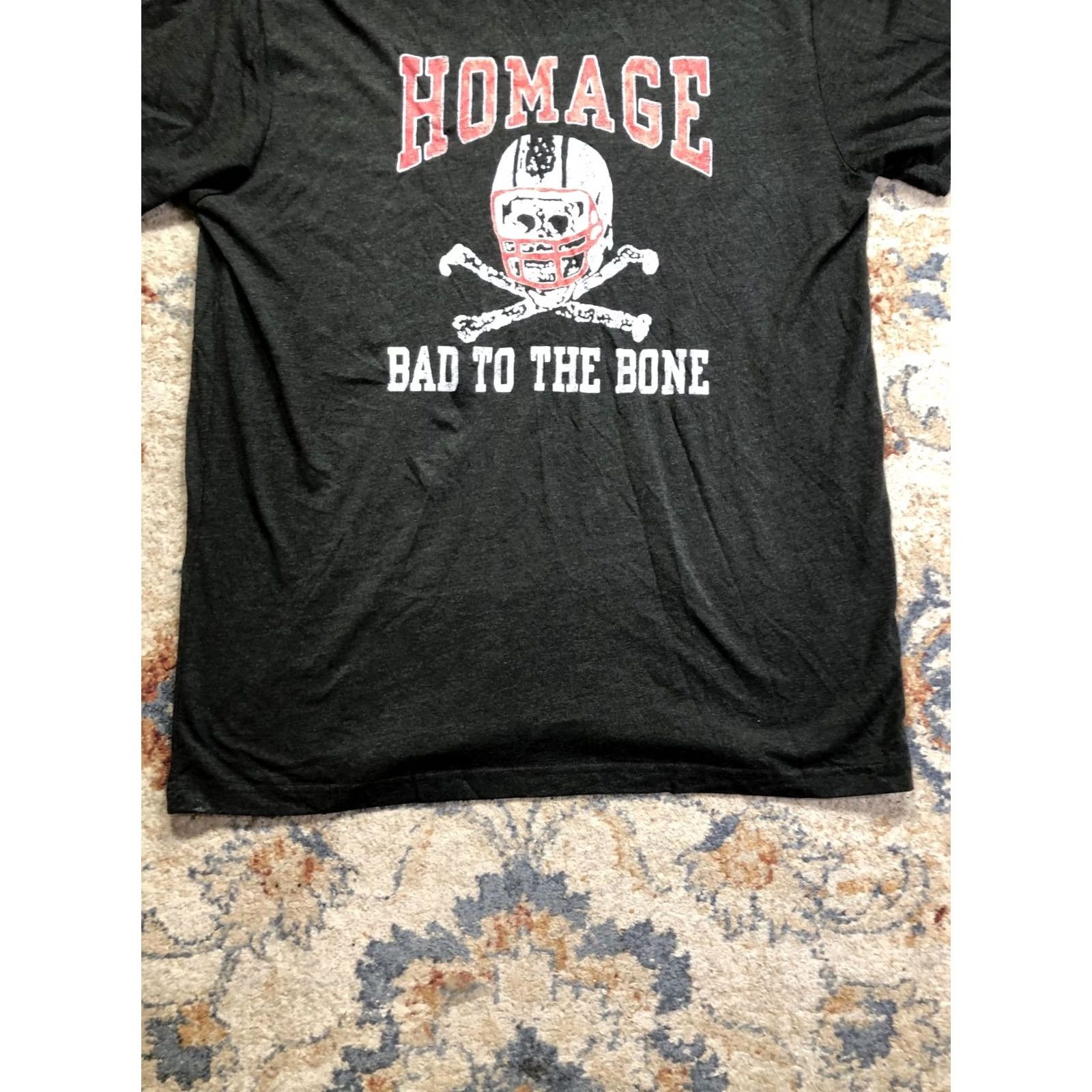 Vintage Homage Shirt Mens XL Gray Bad To The Bone Football Skull Graphic Tee Size US XL / EU 56 / 4 - 5 Thumbnail