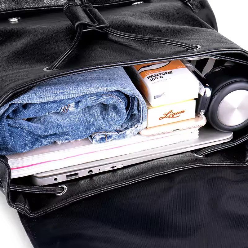 Japanese Brand Large Capacity Streetwear PU Leather Backpack Bag Size ONE SIZE - 5 Thumbnail