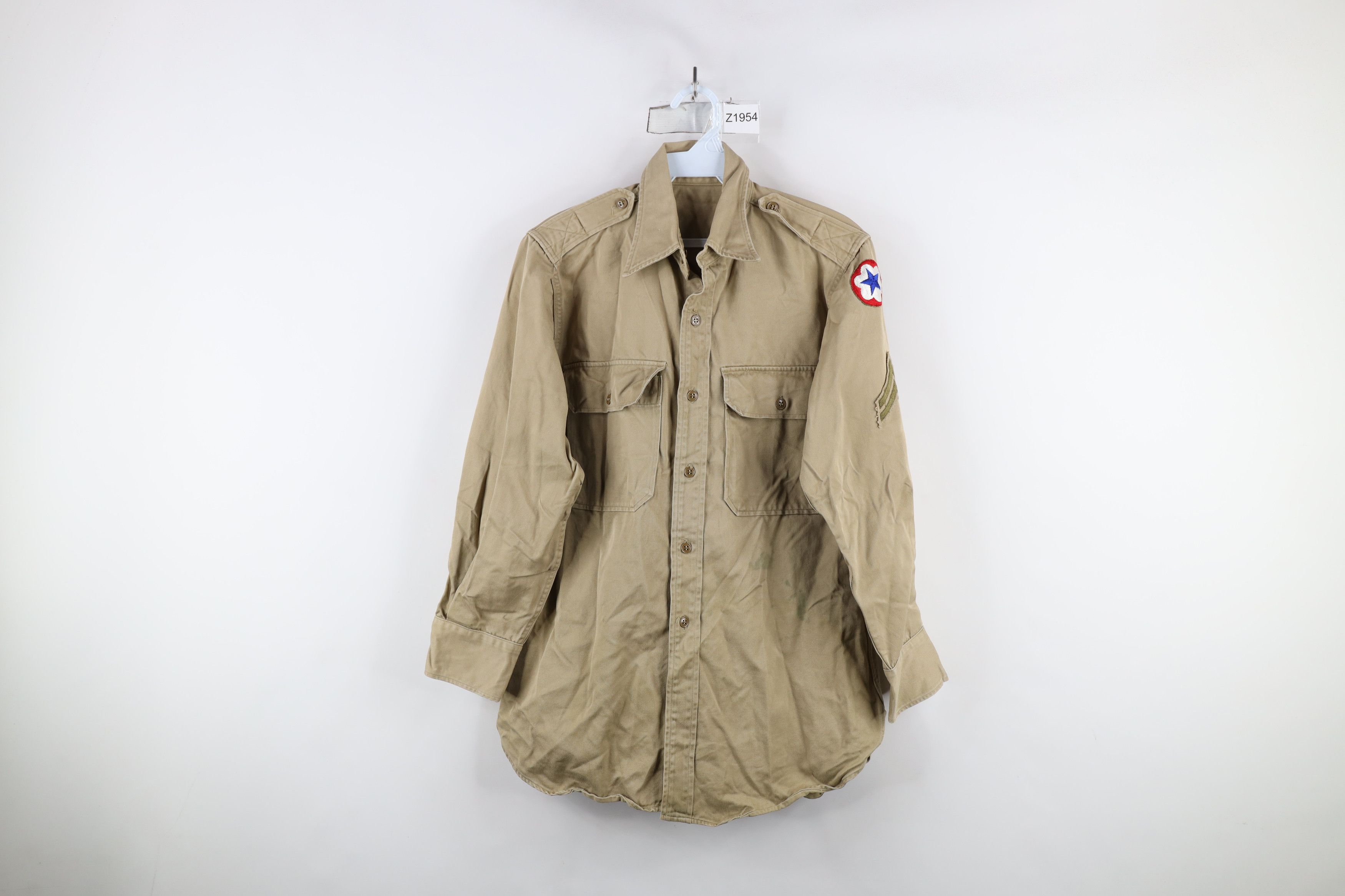 Vintage Vintage 40s World War II Army Patch Field Shirt Beige USA Size US M / EU 48-50 / 2 - 1 Thumbnail
