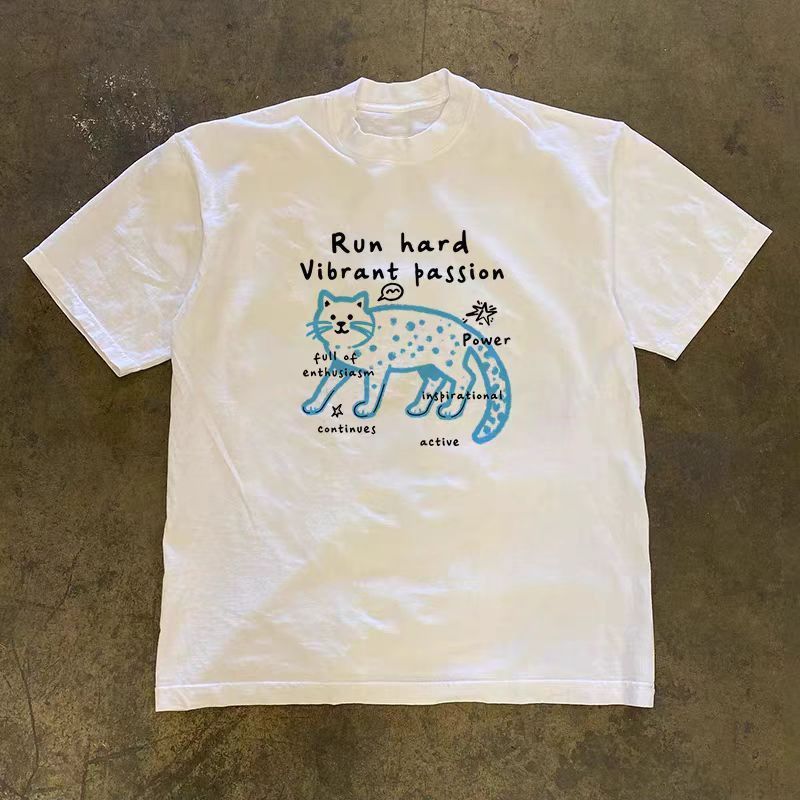 Vintage White retro cute cat print cotton t-shirt Size US M / EU 48-50 / 2 - 1 Thumbnail