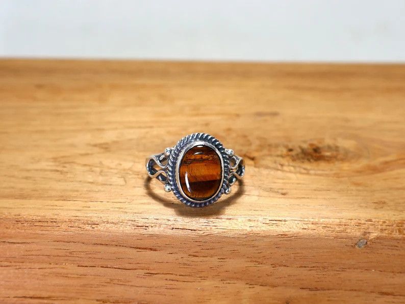 Handmade Handmade Tiger Eye Ring: 925 Sterling Silver Promise Ring Size ONE SIZE - 1 Thumbnail
