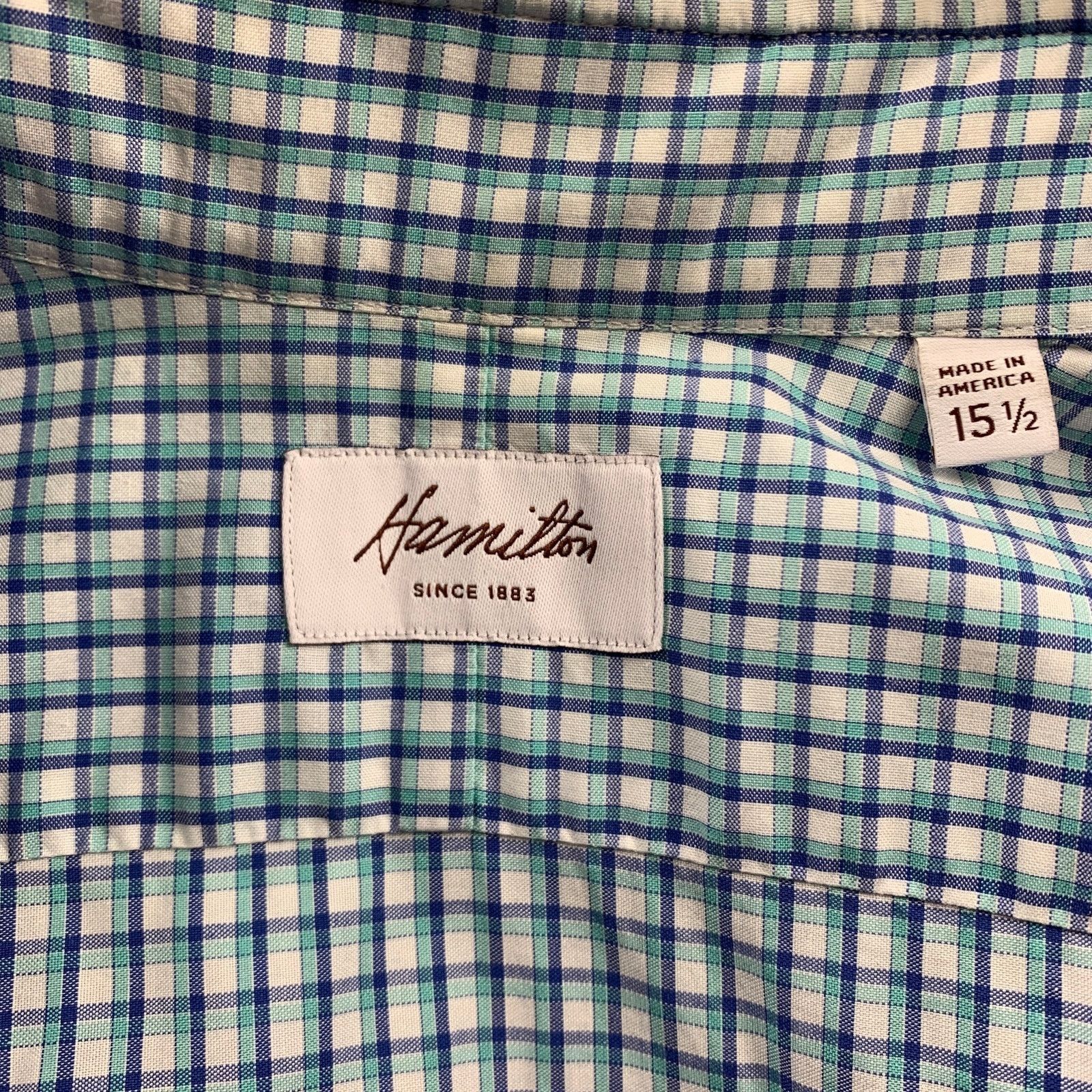 Hamilton Blue & Green Gingham Cotton Spread Collar Long Sleeve Shirt Size US S / EU 44-46 / 1 - 4 Thumbnail