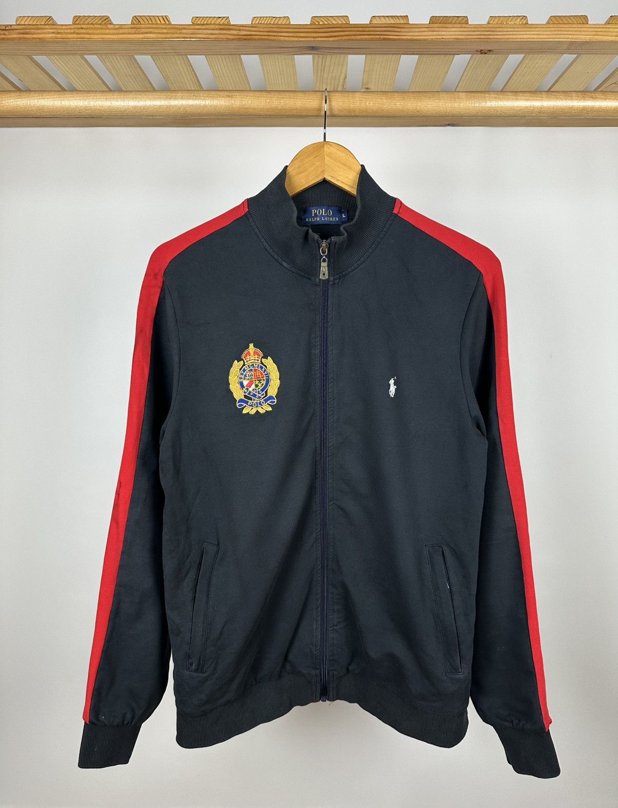 Polo Ralph Lauren × Vintage Polo Ralph Lauren Zip Track Top Hoodie Distressed Size L Size US L / EU 52-54 / 3 - 1 Thumbnail