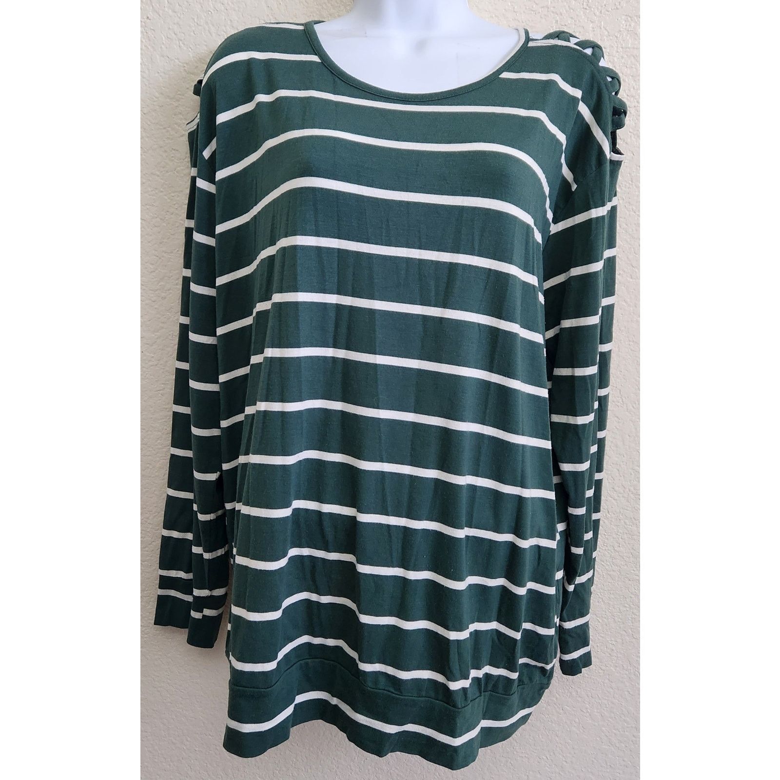 Other Thyme + Honey Green White Striped Long Sleeves Top XL Soft Size XL / US 12-14 / IT 48-50 - 1 Thumbnail