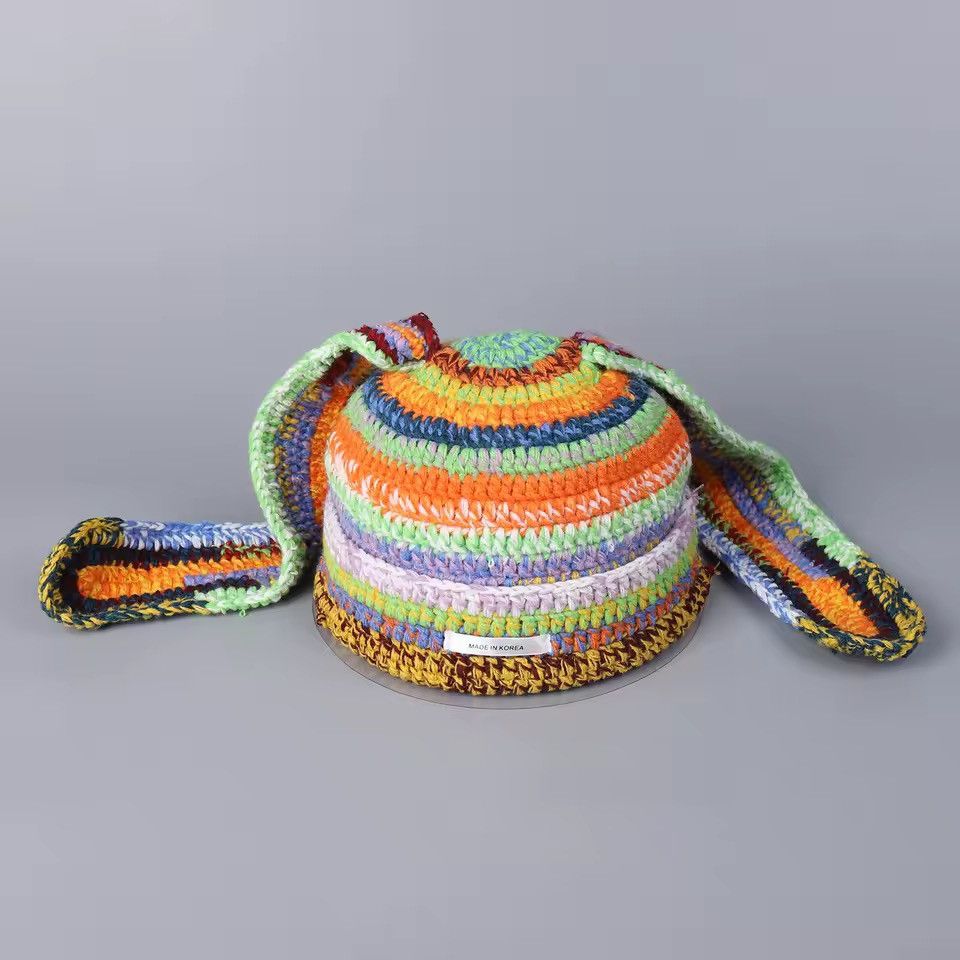 Handmade Colourful Knitted Sweet Outdoor Eared Handmade Beanie Hat Size ONE SIZE - 4 Thumbnail