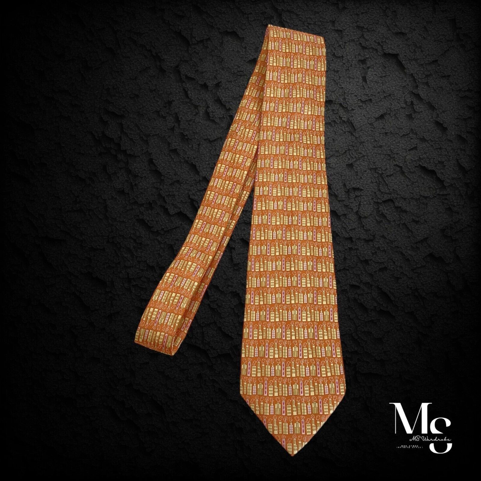 Salvatore Ferragamo SALVATORE FERRAGAMO Orange Building Luxury Silk Tie Made In Size ONE SIZE - 8 Thumbnail