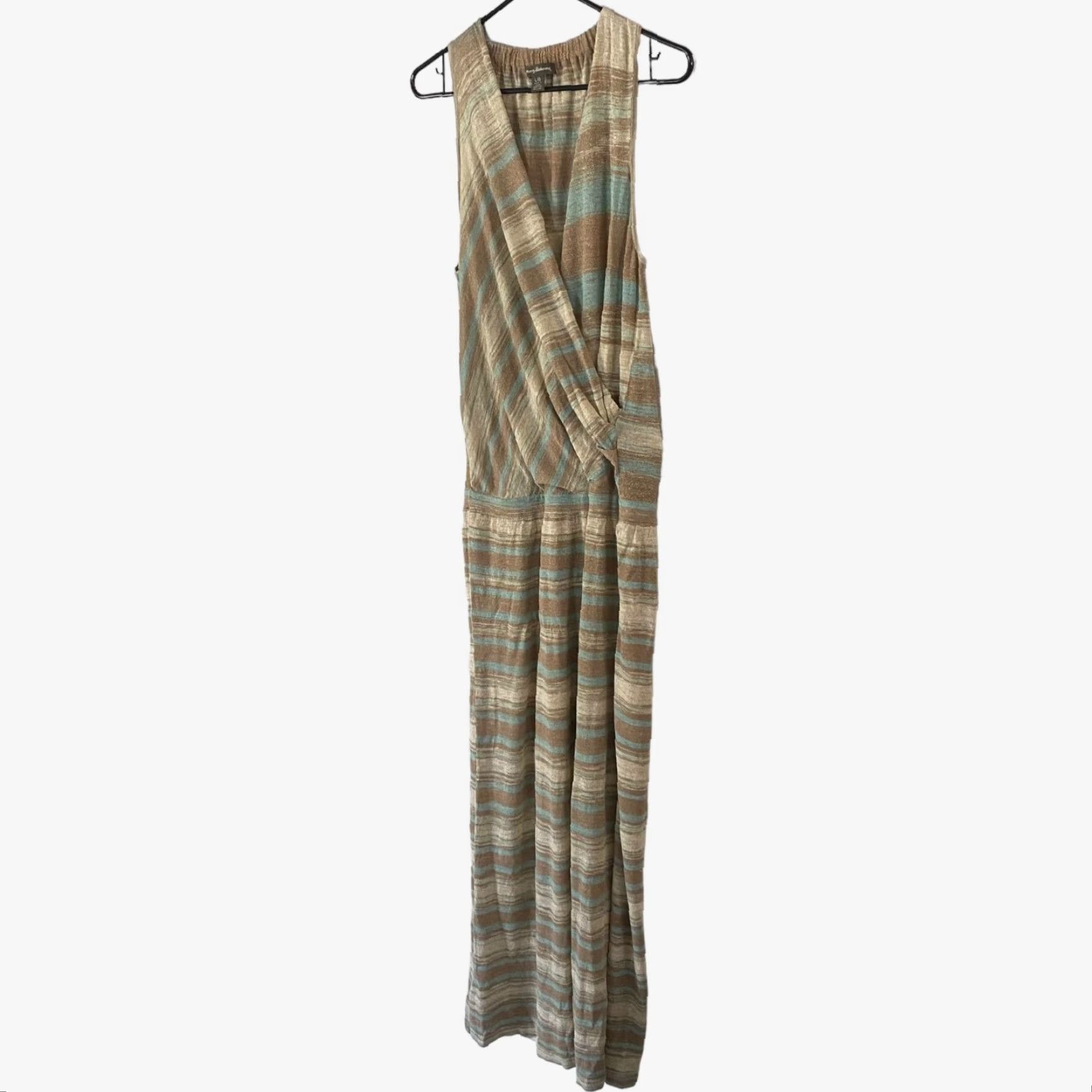 TOMMY BAHAMA Striped Maxi Dress Blue Brown Metallic Women's Size