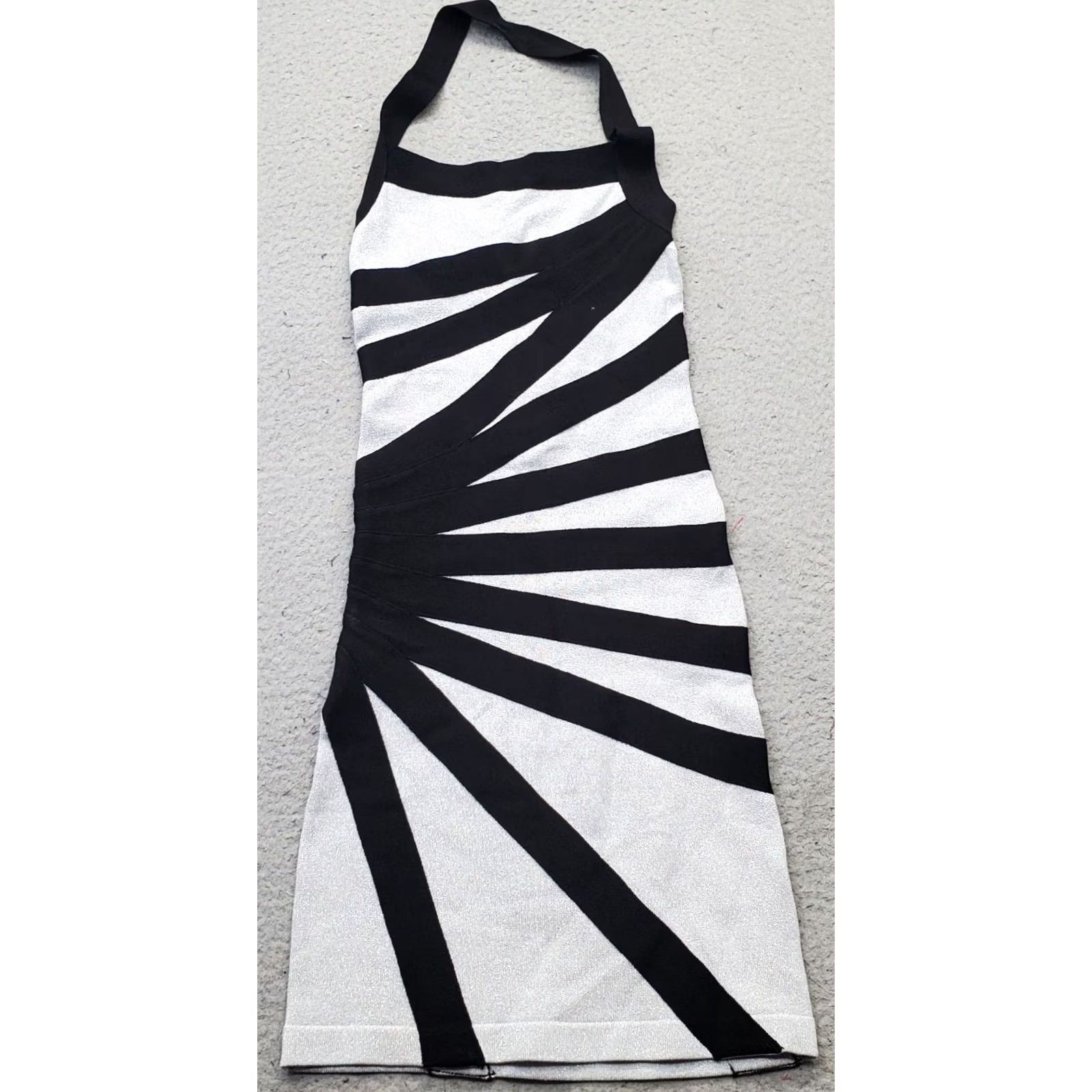Bebe bebe Bodycon Illusion Dress Womens XS Silver & Black Striped Halter Neck Back Zip Dress Size XS / US 0-2 / IT 36-38 - 2 Thumbnail
