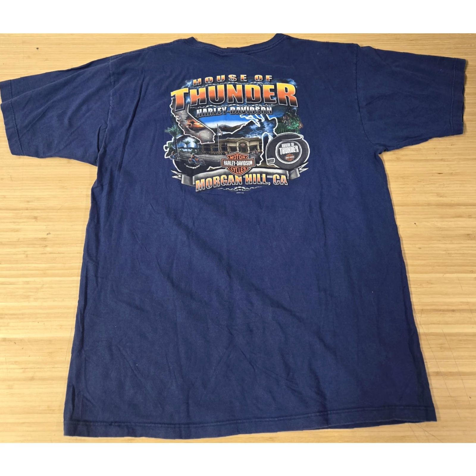 Harley Davidson Harley-Davidson Shirt Mens 2XL Blue House of Thunder Morgan Hill Motorcycle Tee Size US XXL / EU 58 / 5 - 5 Thumbnail