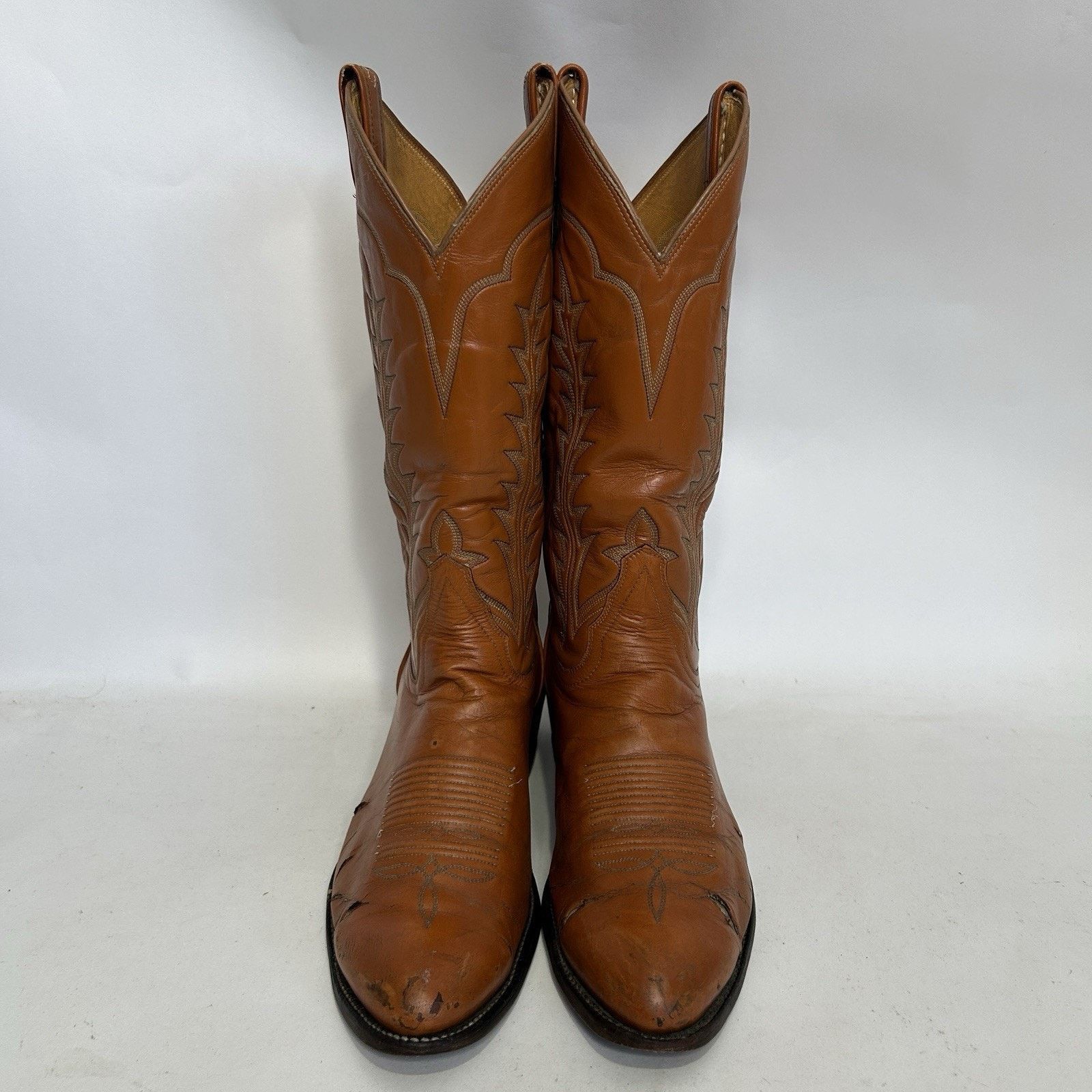 Tony Lama Vintage Tony Lama Cowboy Boots “Tan Brown” Black Label Size US 10.5 / EU 43-44 - 2 Thumbnail