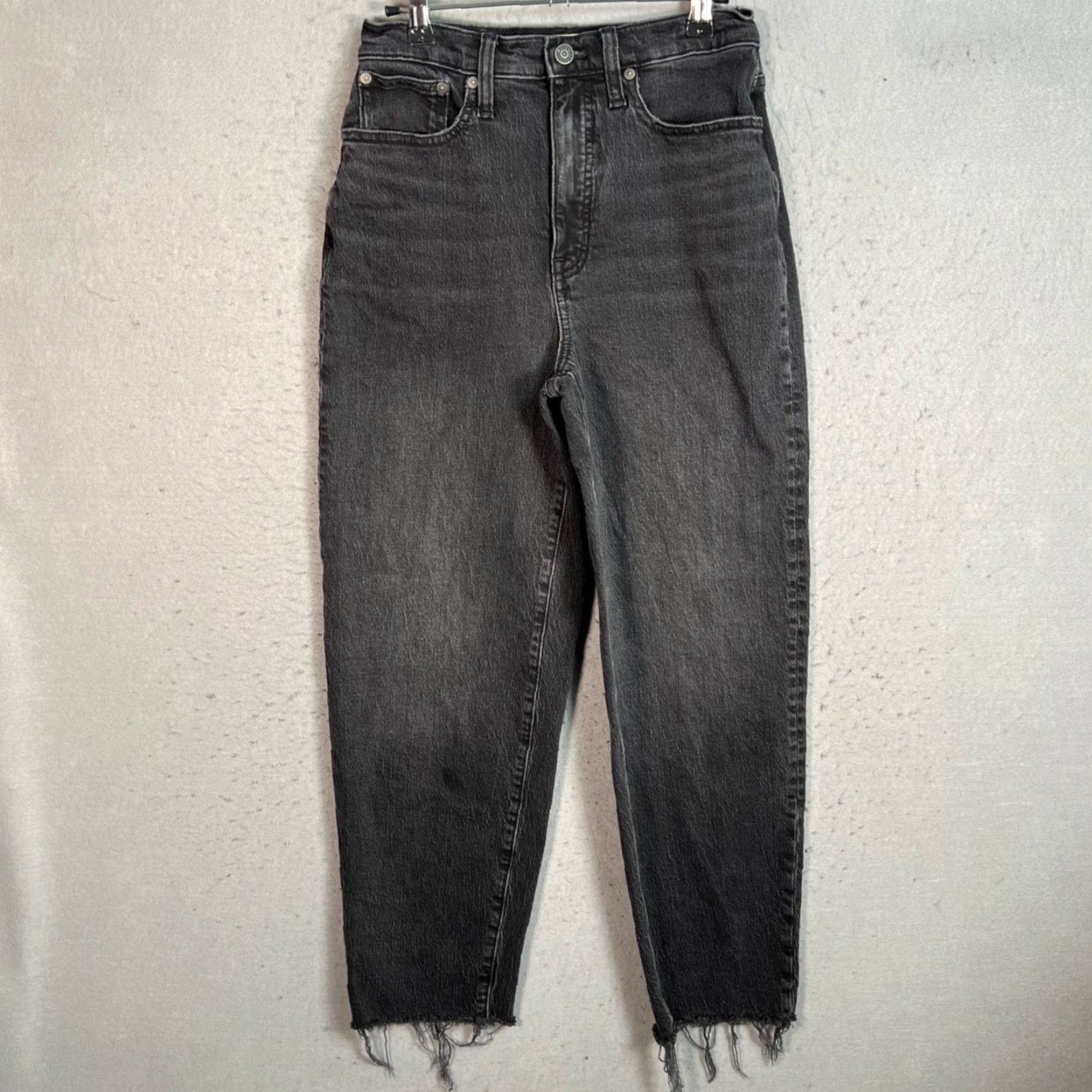 Madewell VINTAGE Madewell Balloon Jeans High-Rise Washed Black Denim Frayed Hem Womens 26T Tall 28in Inseam Size 26" / US 2 / IT 38 - 2 Thumbnail