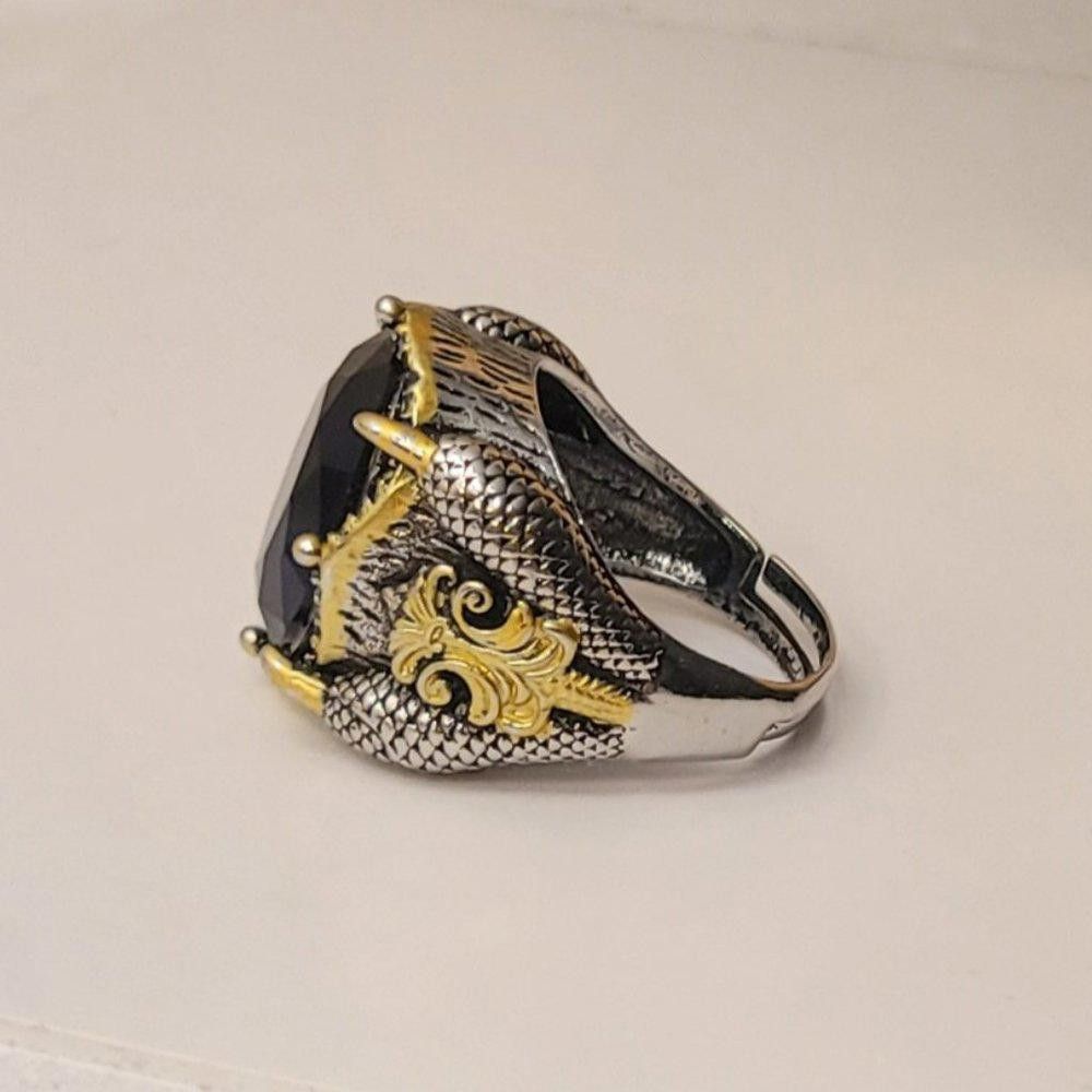 Designer Men's Handmade Blue Sapphire Open Two-Tone Ottoman Ring Size ONE SIZE - 7 Thumbnail