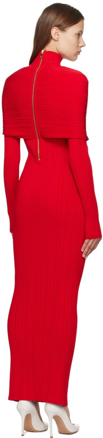 Balmain o1s1wg111025 Hi-neck Pleated Knit Long Dress in Red Size XS / US 0-2 / IT 36-38 - 4 Thumbnail
