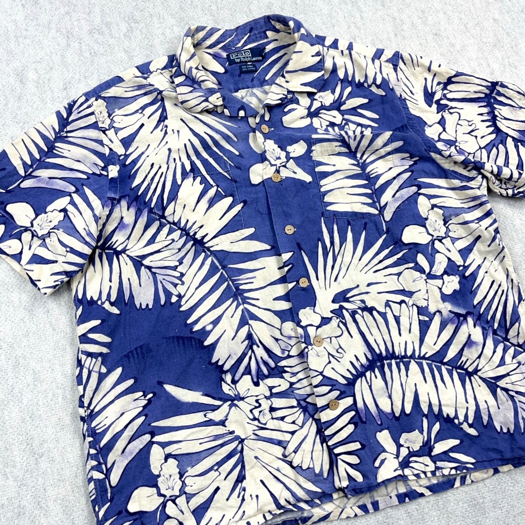 Polo Ralph Lauren VINTAGE Polo Ralph Lauren Shirt Men XL Blue Linen Blend Hawaiian Floral Loop Shirt Size US XL / EU 56 / 4 - 3 Thumbnail