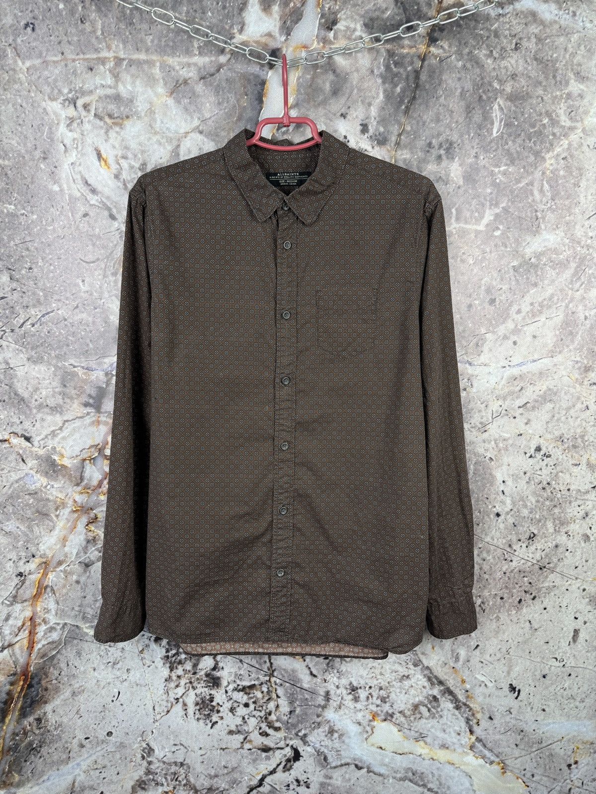 Allsaints AllSaints Vineland Shirt Brown Geometric Button Up Men Size US M / EU 48-50 / 2 - 1 Thumbnail
