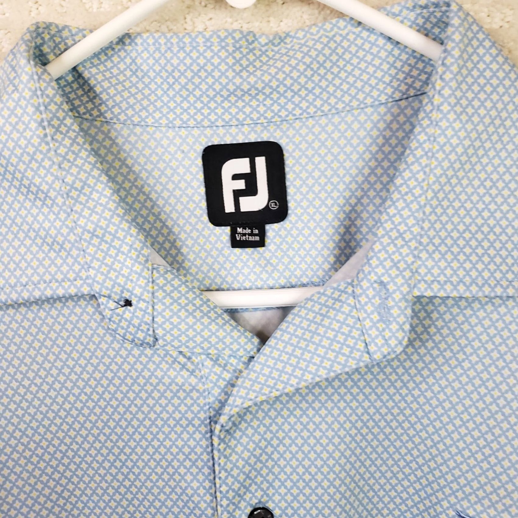 Footjoy FootJoy Short Sleeve Polo Shirt Mens XL Blue Yellow Geometric Button-Down Collared Logo Embroidered Moisture Wicking Regular Fit Golf Polo FJ Size US XL / EU 56 / 4 - 4 Thumbnail