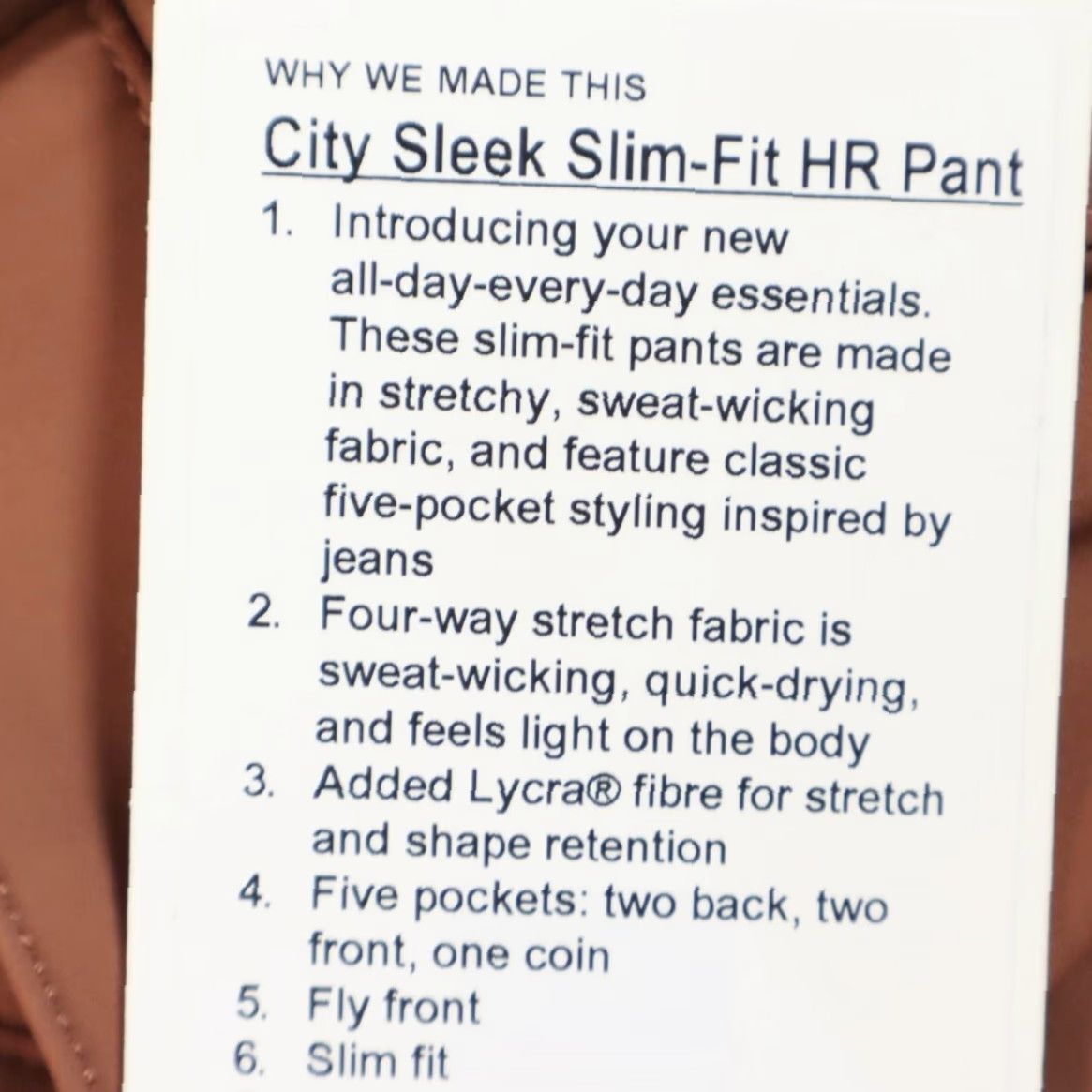 Lululemon Lululemon High Stretch City Sleek HR Nylon Woven Chino Pants Ancient Copper Women's 26 Size 26" / US 2 / IT 38 - 6 Thumbnail