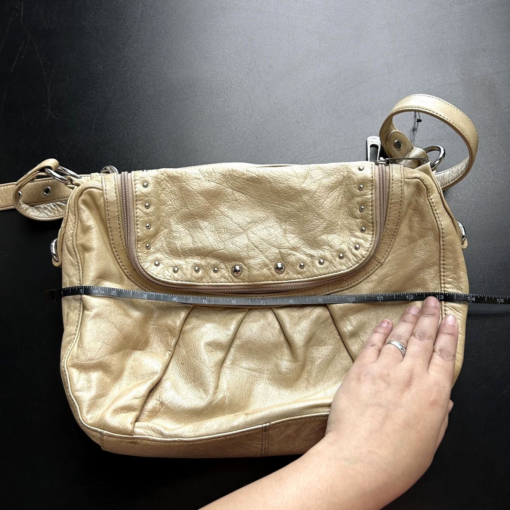 Vintage Stone Mountain Hobo Bag Womens Medium Gold Leather Studded Zip Shoulder Purse Size ONE SIZE - 7 Thumbnail