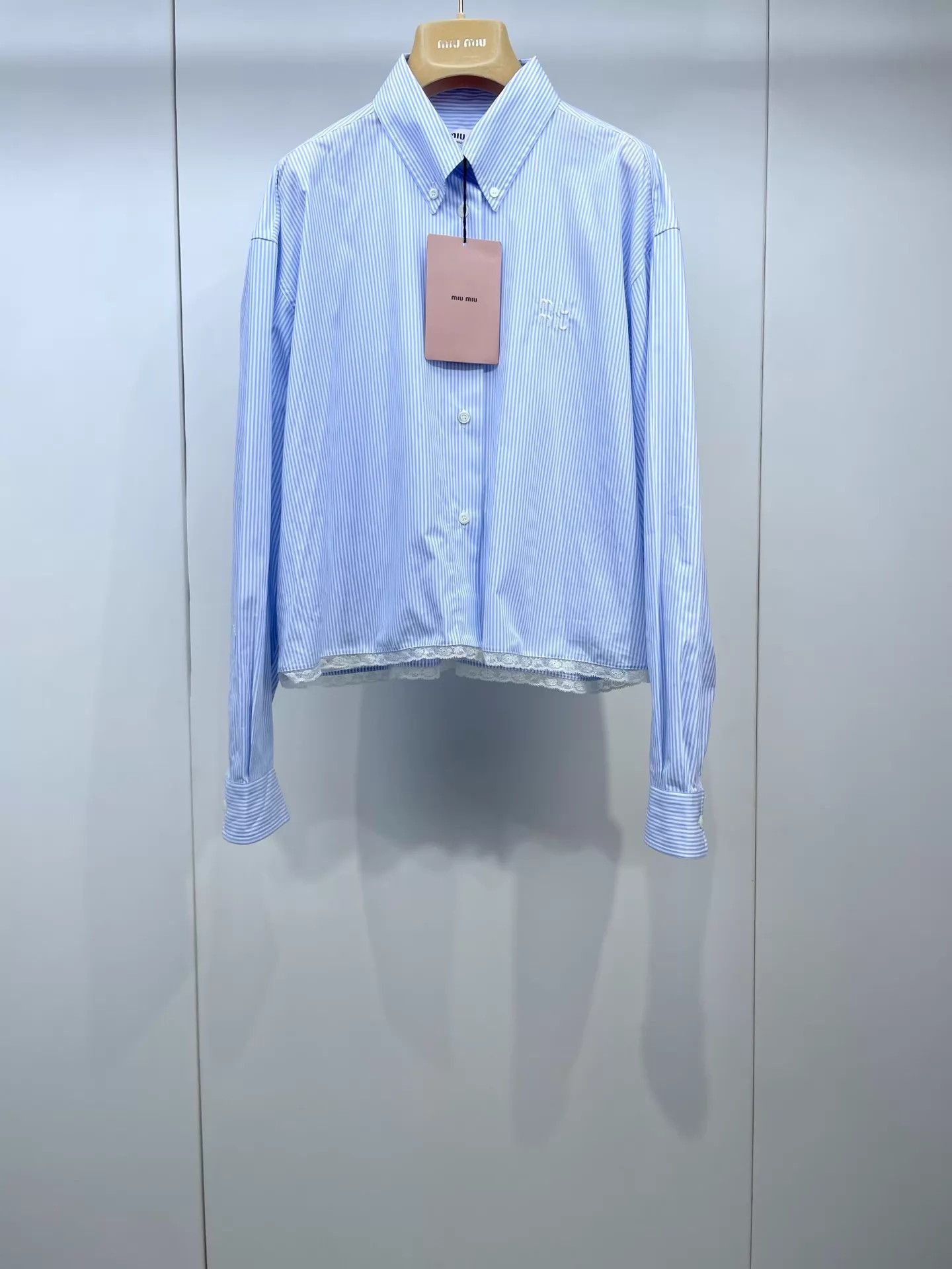 Miu Miu MIU MIU Women's Lace Panel Vertical Stripe Shirt 38 Size XS / US 0-2 / IT 36-38 - 1 Thumbnail